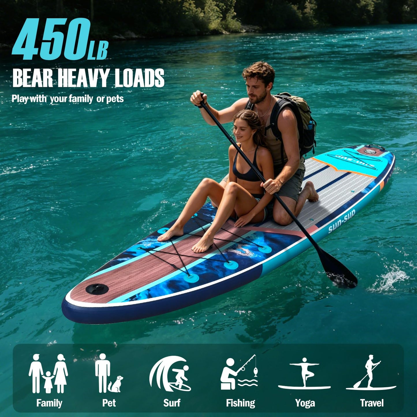 SUN-SUP 11ft Inflatable Stand Up Paddle Board for Adults, All-Around Board with Stable Non-Slip Deck, Ideal for Fishing, Surfing & Water Sports