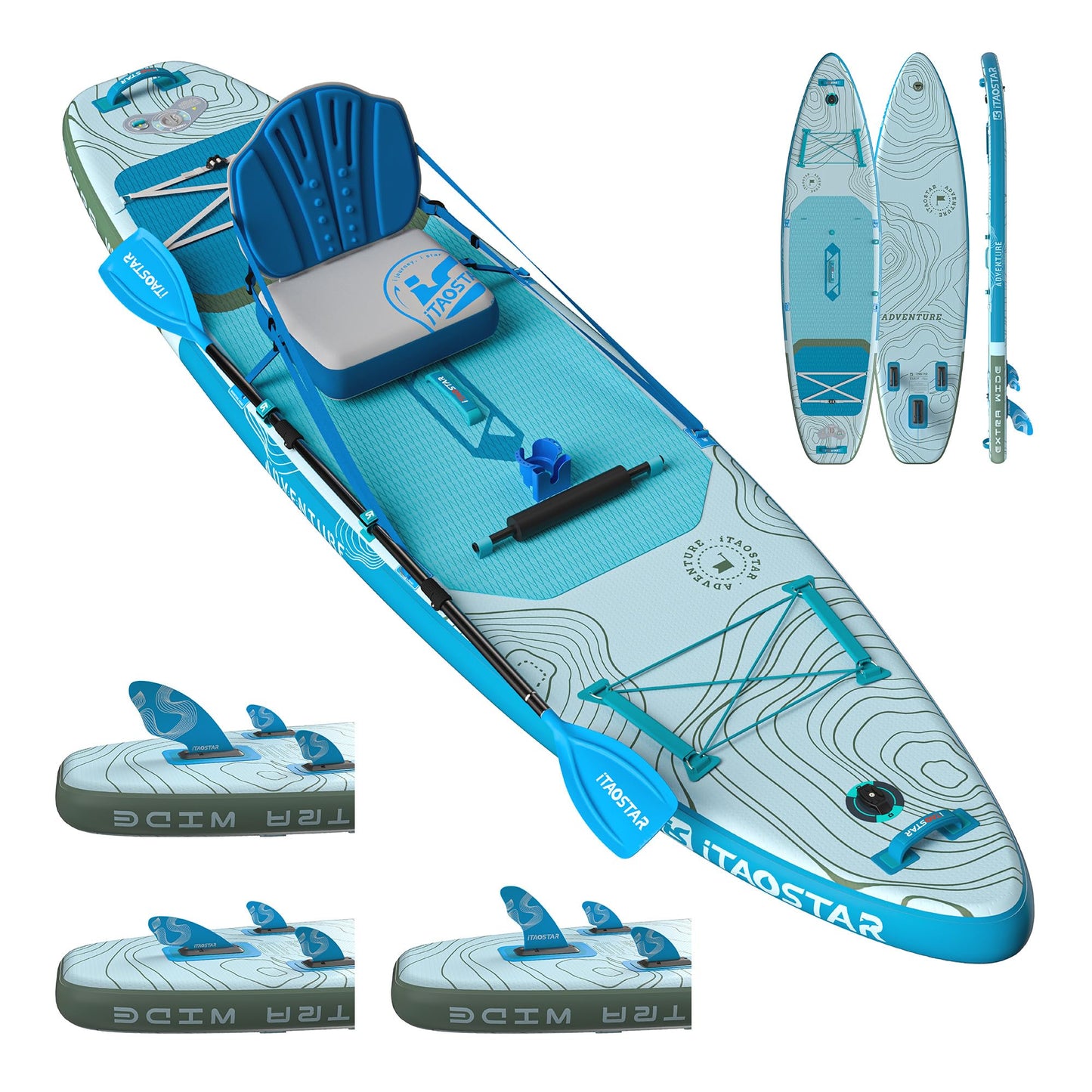iTAOSTAR Adventure 12' × 35" Inflatable Stand Up Paddle Board with Seat, Extra Wide SUP Board with 5 Fins Stable Design for Familly, Youth, All Skill Levels, Lakes, Oceans & Fishing