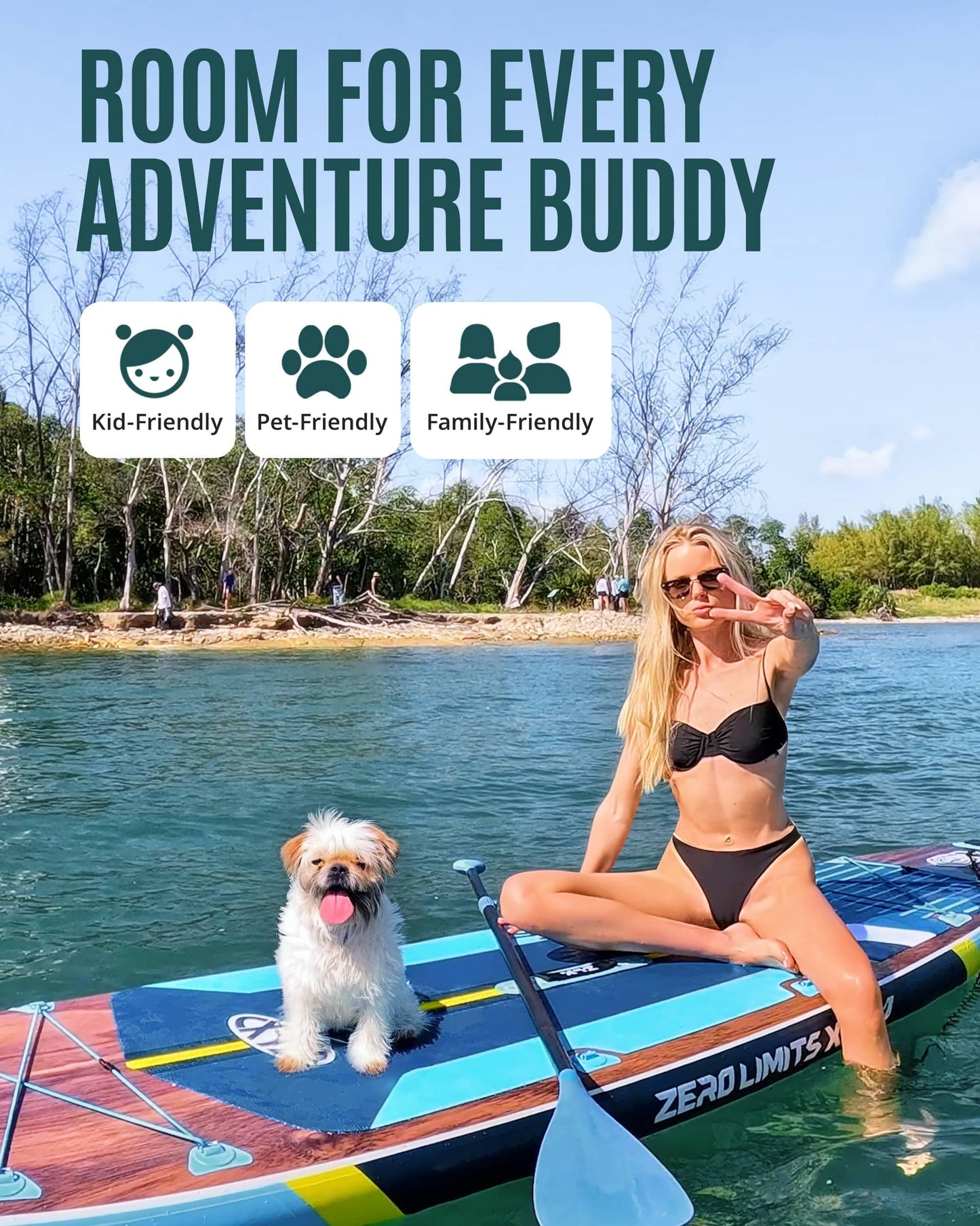 ZLX 11'6"x35" Ultra Wide Inflatable Stand Up Paddle Board | Stable Non-Slip Deck Pad, Unique Fin System, Premium SUP Accessories & Backpack - Upgraded Pump for Adults, All Skill Levels