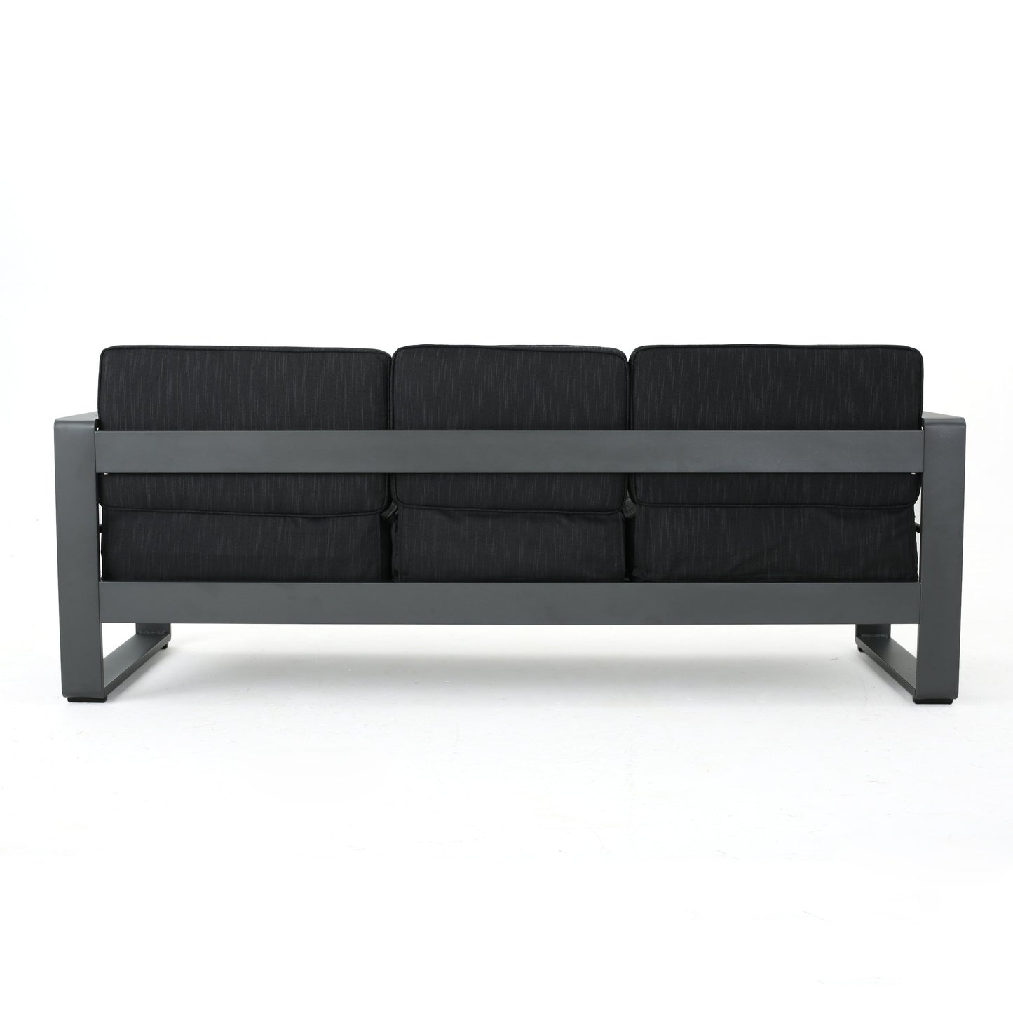 Christopher Knight Home Cape Coral Outdoor Aluminum Sofa Chat Set with Water Resistant Cushions and Rectangular Fire Table, 7-Pcs Set, Grey / Dark Grey / Light Grey