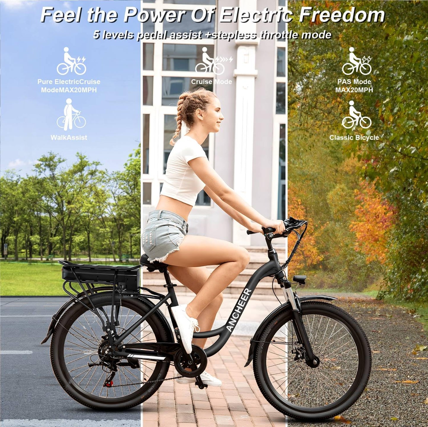 ANCHEER Electric Bike for Adults, 26" EBike, 48V 500Wh Removable Battery, Commuter Electric Bicycles, Fast-Charge, 7-Speed, LCD Digital Display, Suspension Fork, Cruise Control, UL2849
