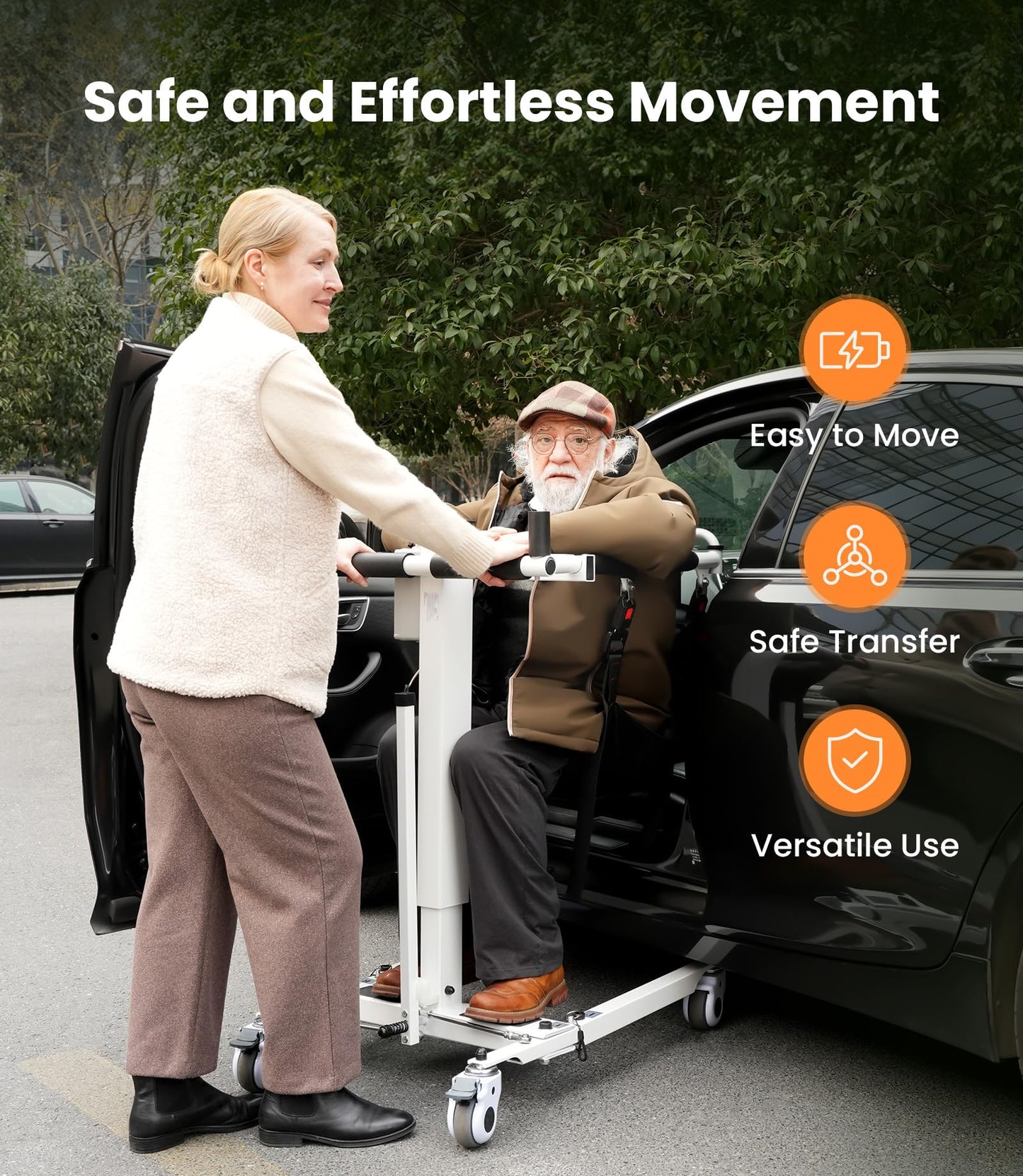 VOCIC Electric Transfer Lift for Car, Portable Folding Patient Lift Transfer Chair, Electric Assist Lift Aid for Seniors, Adults, AY06