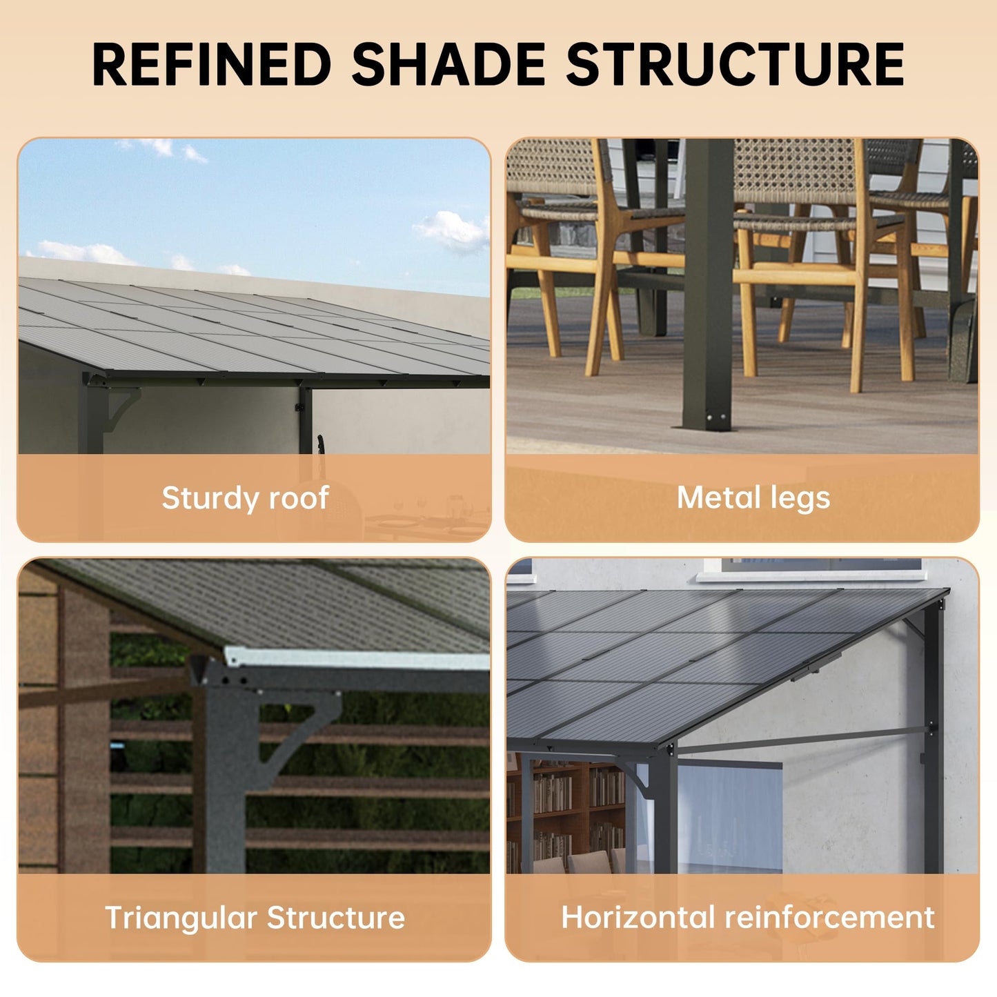 10x12 ft Wall-Mounted Lean-to Gazebo, Outdoor Patio Cover Awning with Heavy-Duty Aluminum Frame & UV-Resistant Polycarbonate Roof, All-Weather Hardtop Canopy for Deck, Yard & Parties