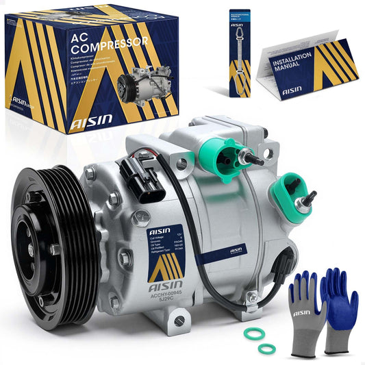 AISIN AFTERMARKET ACCHY-00945 Air Conditioner AC Compressor - Compatible with Hyundai Genesis 2009-2013 3.8L - with 6-Pulley Groove, with Clutch