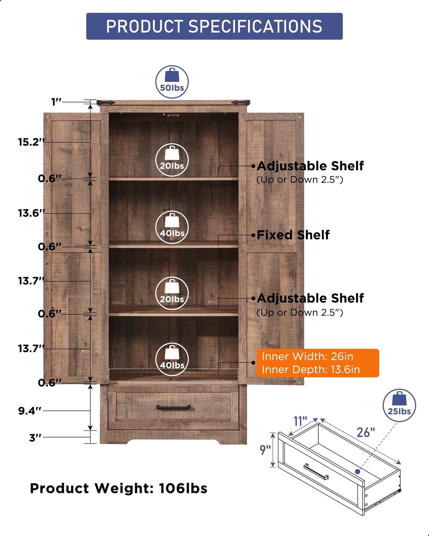 Farmhouse Kitchen Pantry Cabinet - 72" Tall Wood Kitchen Storage Cabinets with Adjustable Shelves & 2 Barn Doors & Drawer, Versatile Storage for Dining Room, Bathroom, Utility Room, Light Brown