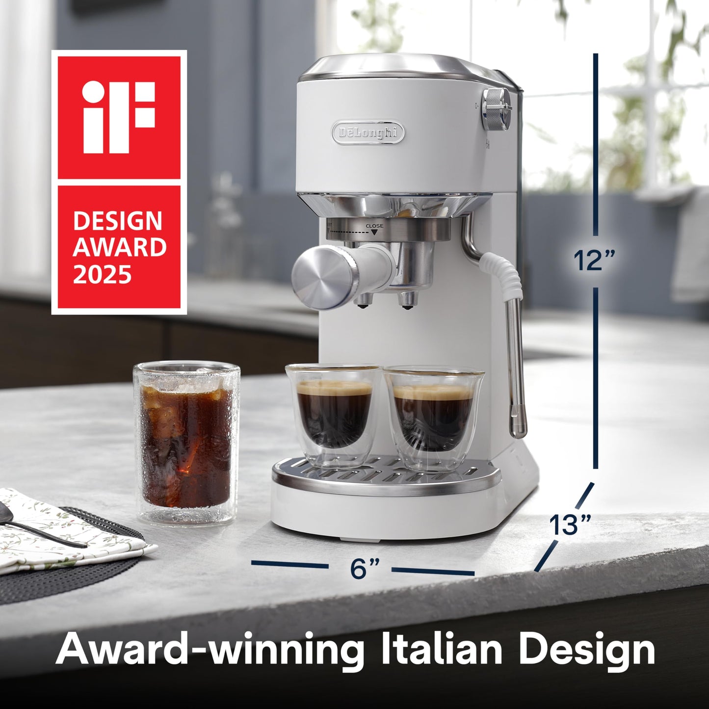 De'Longhi Dedica Duo Compact Espresso Machine - Cold Brew Coffee Maker with Milk Frother Wand- for Espresso, Hot & Iced Coffee, Cappuccinos, Lattes & Home Barista Brewing, Vanilla