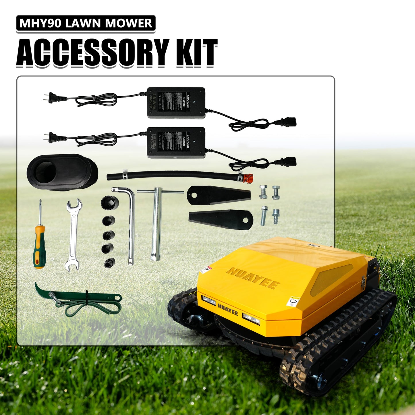 HUAYEE Remote Control Lawn Mower, Robotic Brush Cutter Tracked Mower