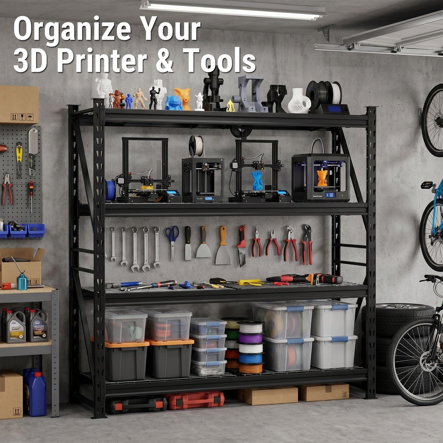 WORKPRO 77" Extra-Width Garage Shelving Units, 6400LBS Heavy Duty Utility Shelves, 4 Tier Industrial Adjustable Metal Storage Rack for Warehouse Shop Basement Organizers, 77”W x 24”D x 72”H