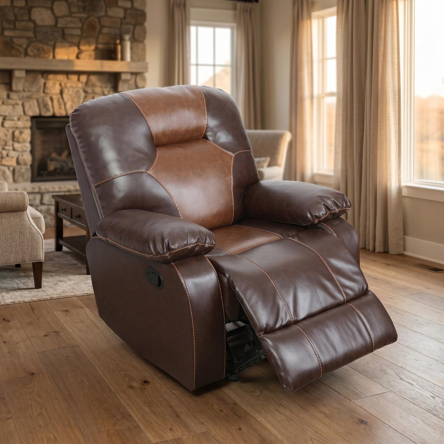 Trygoal Manual Recliner Chair, Nursery Chair, Lazy Boy Recliner Chair for Adults, Living Room Chairs with Overstuffed Arms, Suitable for Home Theater, Living Room, Bedroom, Brown