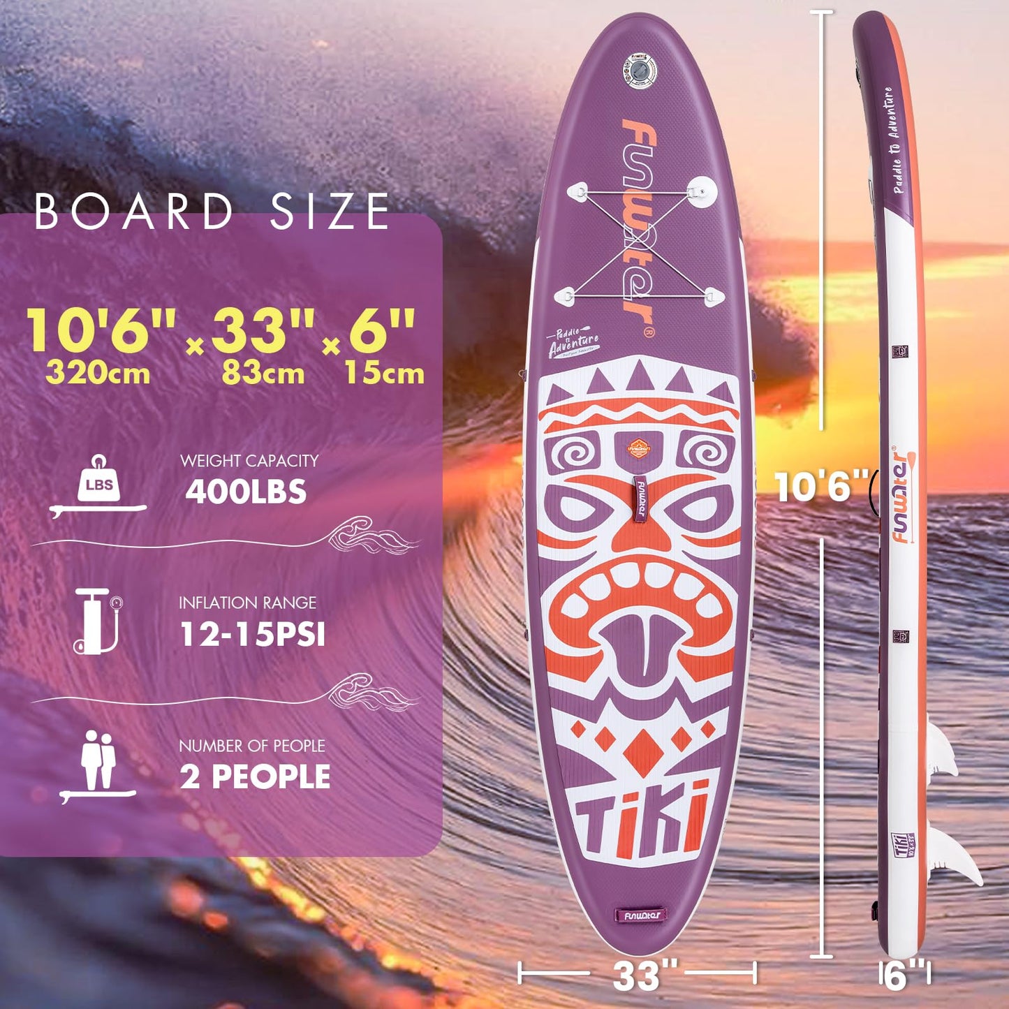 FunWater 10'6×33"×6" Inflatable Stand Up Paddle Board with Premium SUP Paddleboard Accessories, Wide Stable Anti-Slip EVA Deck,Paddle Boards for Adults & Youth of All Skill Levels