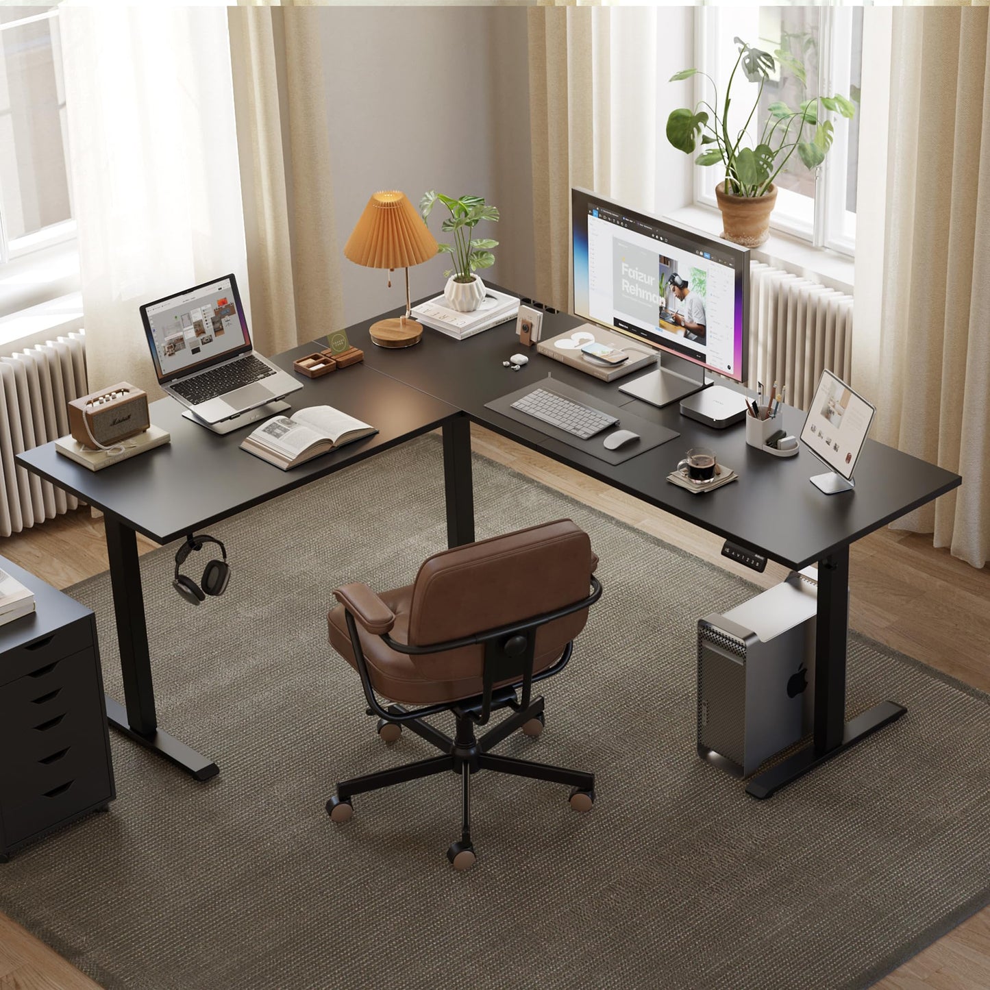 Agilestic L Shaped Standing Desk 63 x 55 inch Adjustable Height, Electric Corner Standing Desk, Sit Stand Computer Table with Splice Board, Black