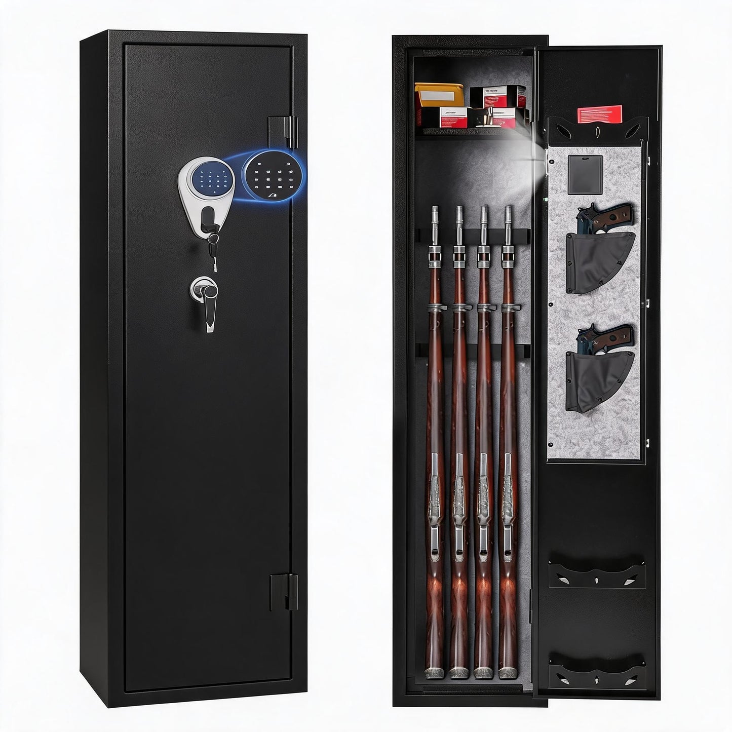 4 Gun Safe for Rifles and Pistols, Heavy Duty Steel Gun Cabinet, Large Digital Gun Locker with Adjustable Gun Racks & Removable Shelf, Anti-Theft Home Firearm Storage Safe