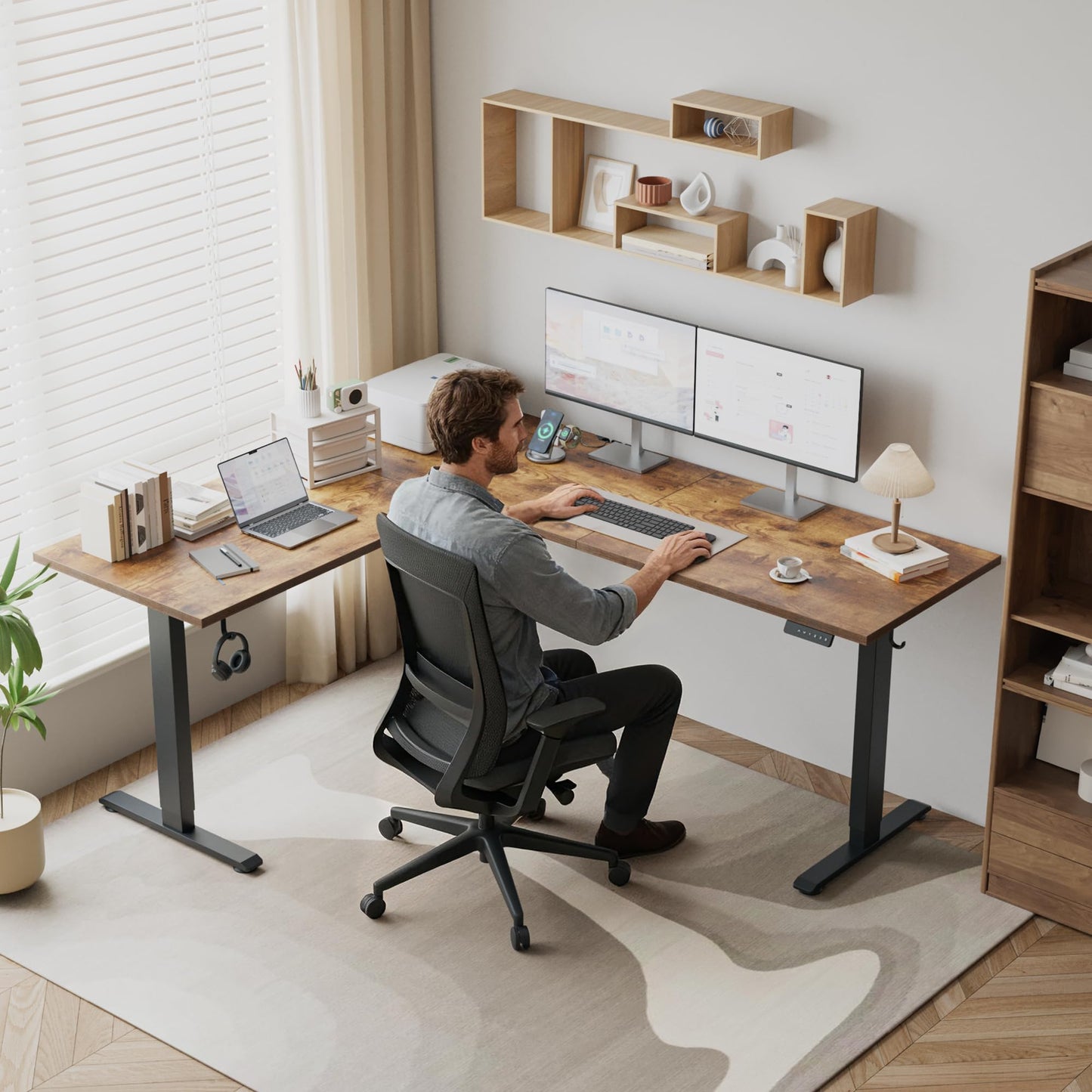 Klicelor L Shaped Standing Desk 73 x 60 Inch, Electric Height Adjustable Corner Desk for Home Office Workstation, Ergonomic Sit Stand Computer Table with Memory Controller, Rustic Brown