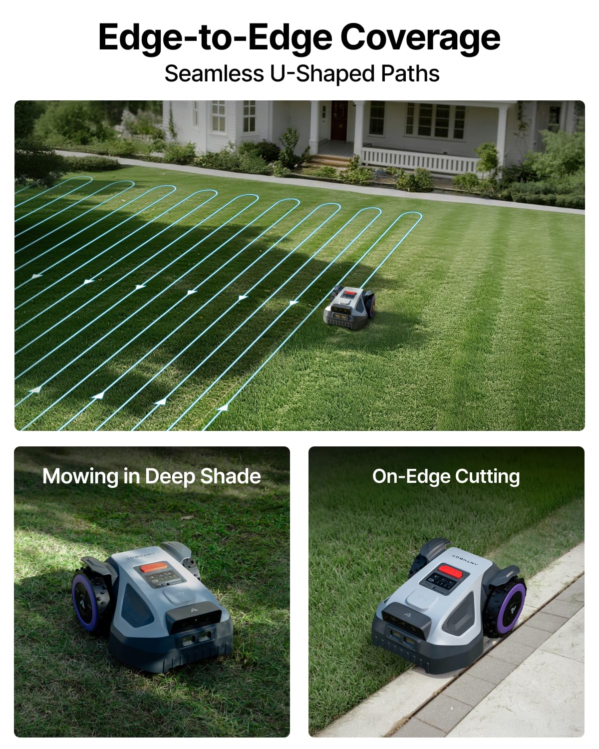 ANTHBOT M5 Robot Lawn Mower 1/8 Acre, Dual Vision+Full-Band RTK Robotic Lawnmower, No Perimeter Wire, App Control Obstacle Avoidance, 45% Slope, Cutting Height, Multi-Zone Mapping