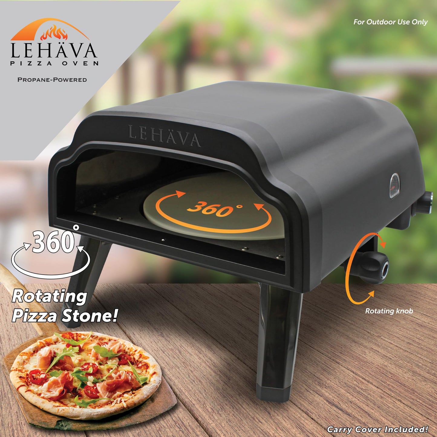 Flame King LEHAVA 14-inch, 360 Degree Rotating Non-Stick Pizza Stone, Portable Outdoor Propane Pizza Oven Countertop with Cover Bag, Piezo Auto Ignition for Camping, Backyard, and Tailgating