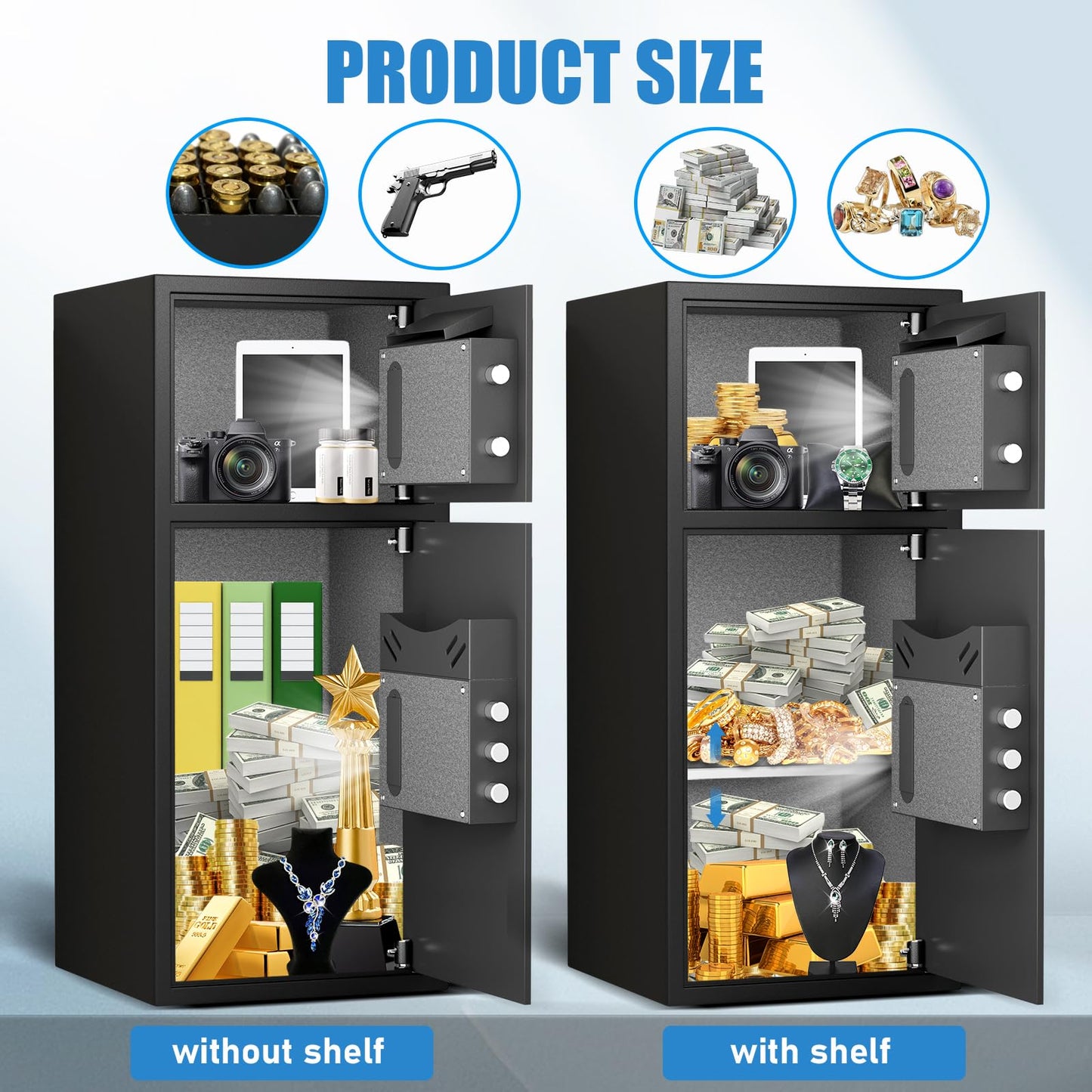 Karbeen 7.0 Cu Ft Large Safe Box Fireproof Waterproof, Money Safe With Mute Function and LED Light,Digital Keypad Home Safes with Deposit Slot & Dual Alarm System, Security Box for Money Valuables