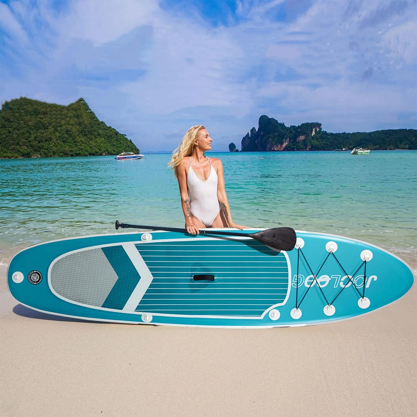 Inflatable Stand Up Paddle Board with Seat, 10'5" SUP 440LBS, Recreational Paddleboard for Adults Beginners, Blow Up Paddle Board with Fishing Design, Camera Mount, Cooler Bag & Full Accessories