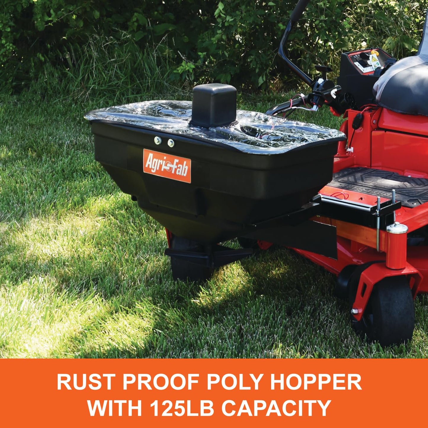 Agri-Fab Zero Turn Mower Electric Spreader, 125 lb Hopper Capacity with 12V Motor and Up to 12 Ft Spread Width