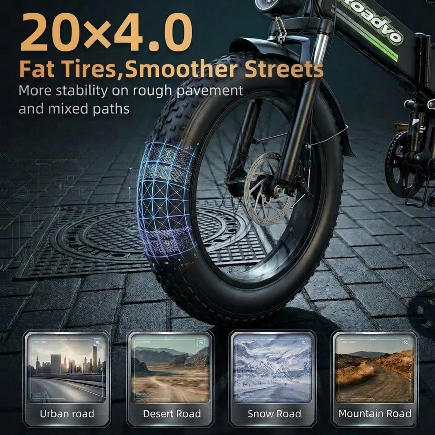 Roadvo Foldable 20x4.0 Fat Tire Electric Bike for Adults Commute