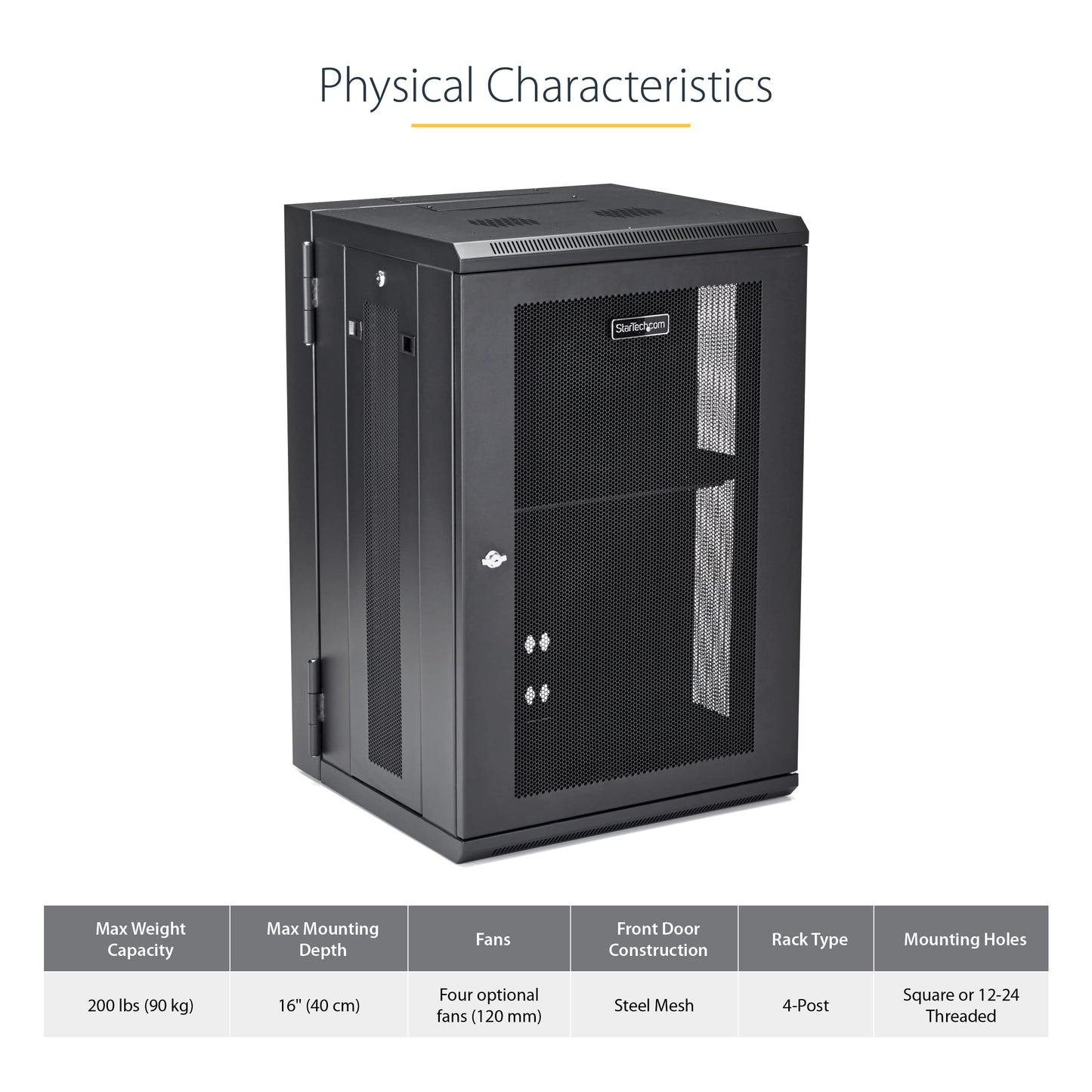 StarTech 4-Post 18U Wall Mount Network Cabinet w/ 1U Shelf, 19" Wall-Mounted Server Rack Kit for IT / Data Computer Equipment, Ships Fully Assembled