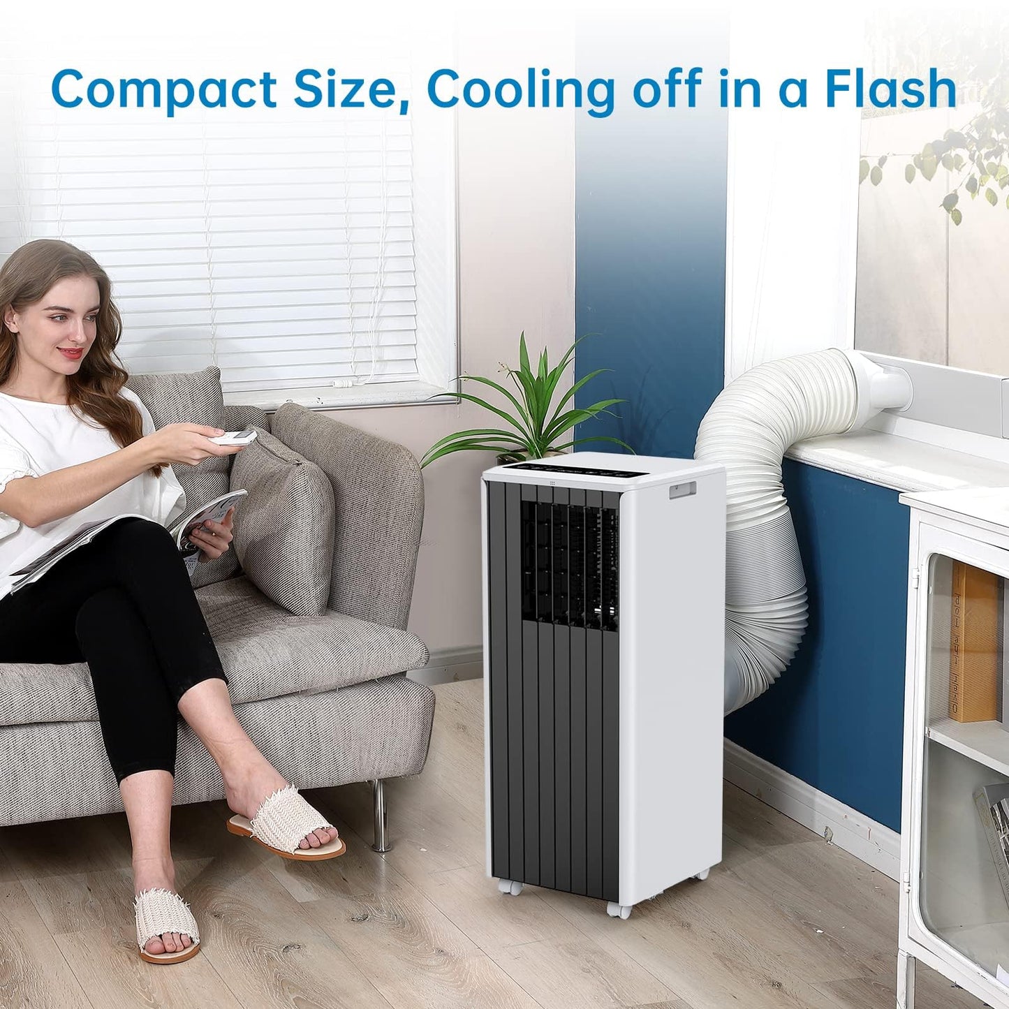 8,000 BTU Portable Air Conditioner – 3-in-1 AC Unit with Cooling, Dehumidifier & Fan for Rooms Up to 350 sq.ft. – Quiet Energy-Efficient Sleep Mode, 24-Hour Timer, Remote Control & Overheat Protection