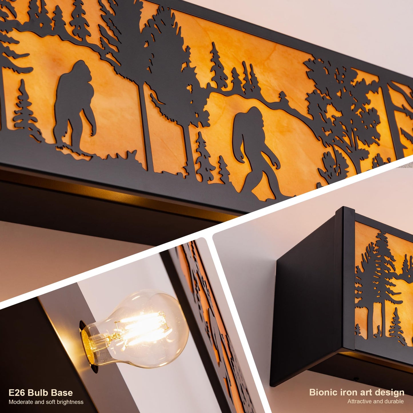 TOCHIC Rustic Bathroom Light Fixtures, 3 Lights Farmhouse Bigfoot Vanity Lights for Bathroom, 24" L Western Black Forest Vanity Lighting Fixtures for Mirror Cabinet Powder Room Living Room Hallway