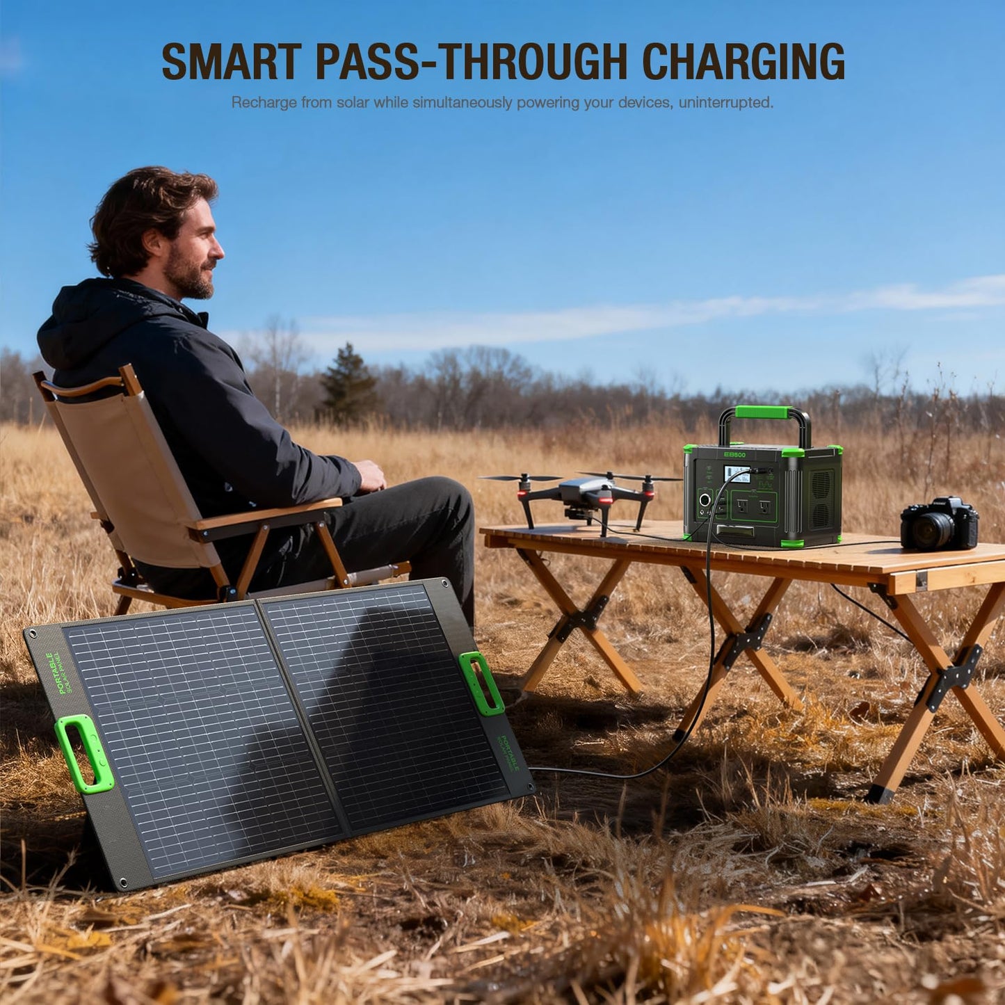 Portable Power Station 500W, 519.48Wh Solar Generator with 2x AC Outlets, 60W USB-C PD Fast Charging, 10-Port with Wireless Charger, Pure Sine Wave, Camping RV Travel Emergency Home Backup