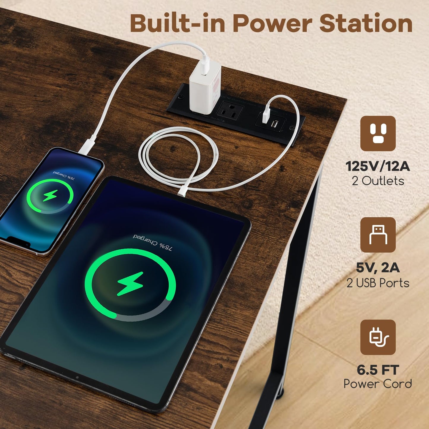 Tangkula 60" Conference Desk Set of 6, Modern Boardroom Desk with Storage Bag, Headphone Hook, Sturdy Metal Frame, Rectangular Seminar Table with Charging Station