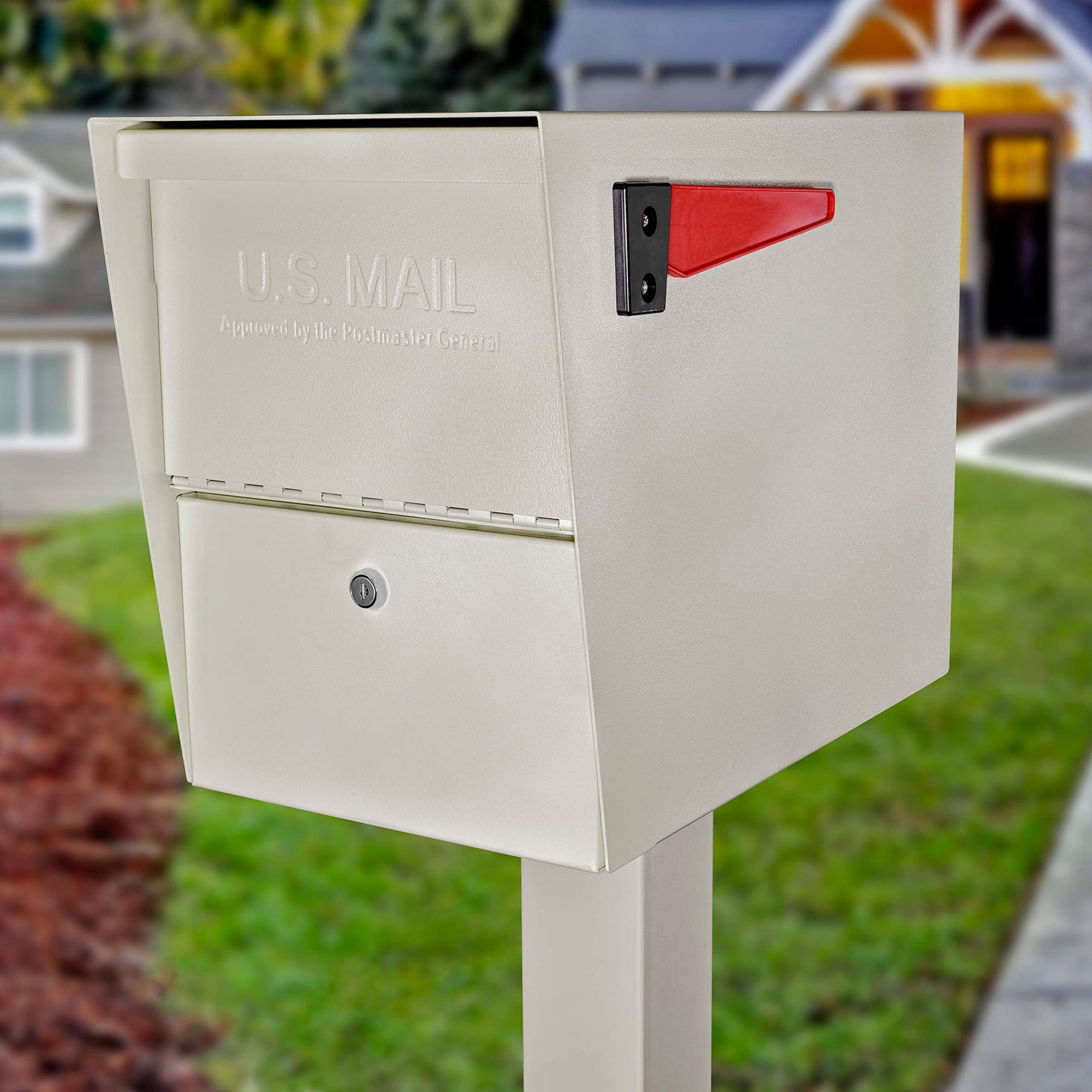 Mail Boss 7207 Package Master Curbside Locking Security Mailbox, Cream White