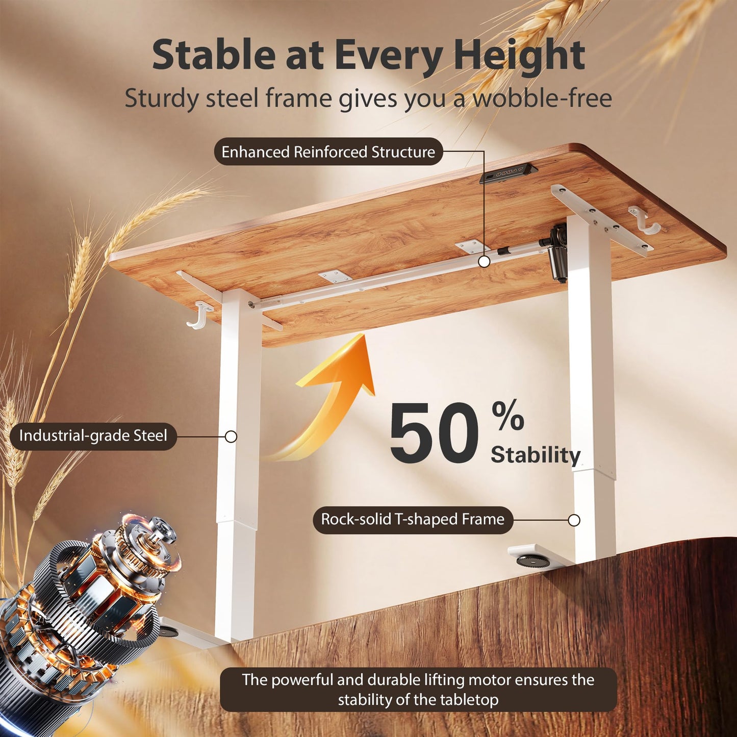 Cubiker Standing Desk, 63x28 Inches Sit Stand Home Office Desk, Electric Stand up Desk, Adjustable Desk with Splice Board, White Frame/Light Rustic Top