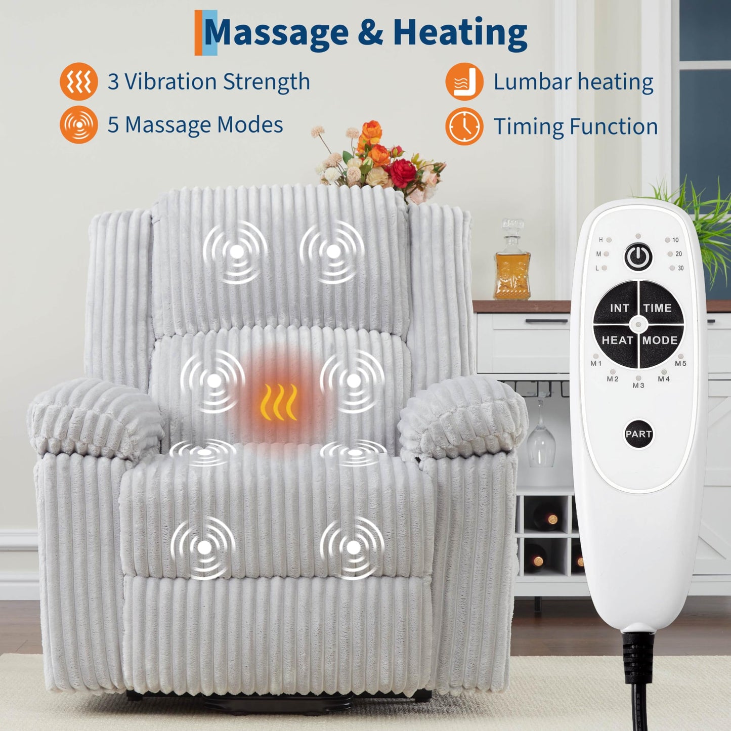 GarveeHome Power Lift Recliner Chair - Heat and Massage, Electric Lift Plush Recliner with Soft Padded Seat, Back Support & Armrests, Designed for the Elderly and People with Mobility impaired
