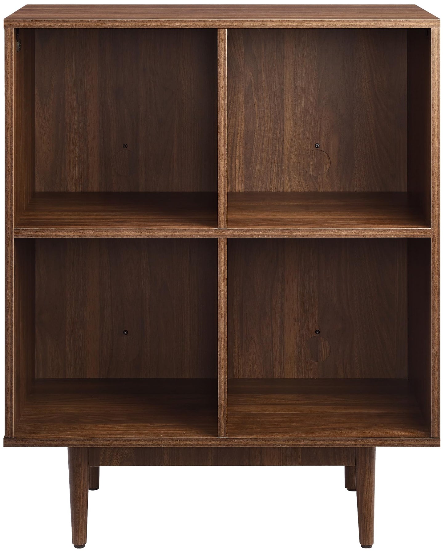 Crosley Furniture Liam Vinyl Record Storage 4 Cube Media Stand for Turntables, Mid-Century Modern Bookshelf, Walnut