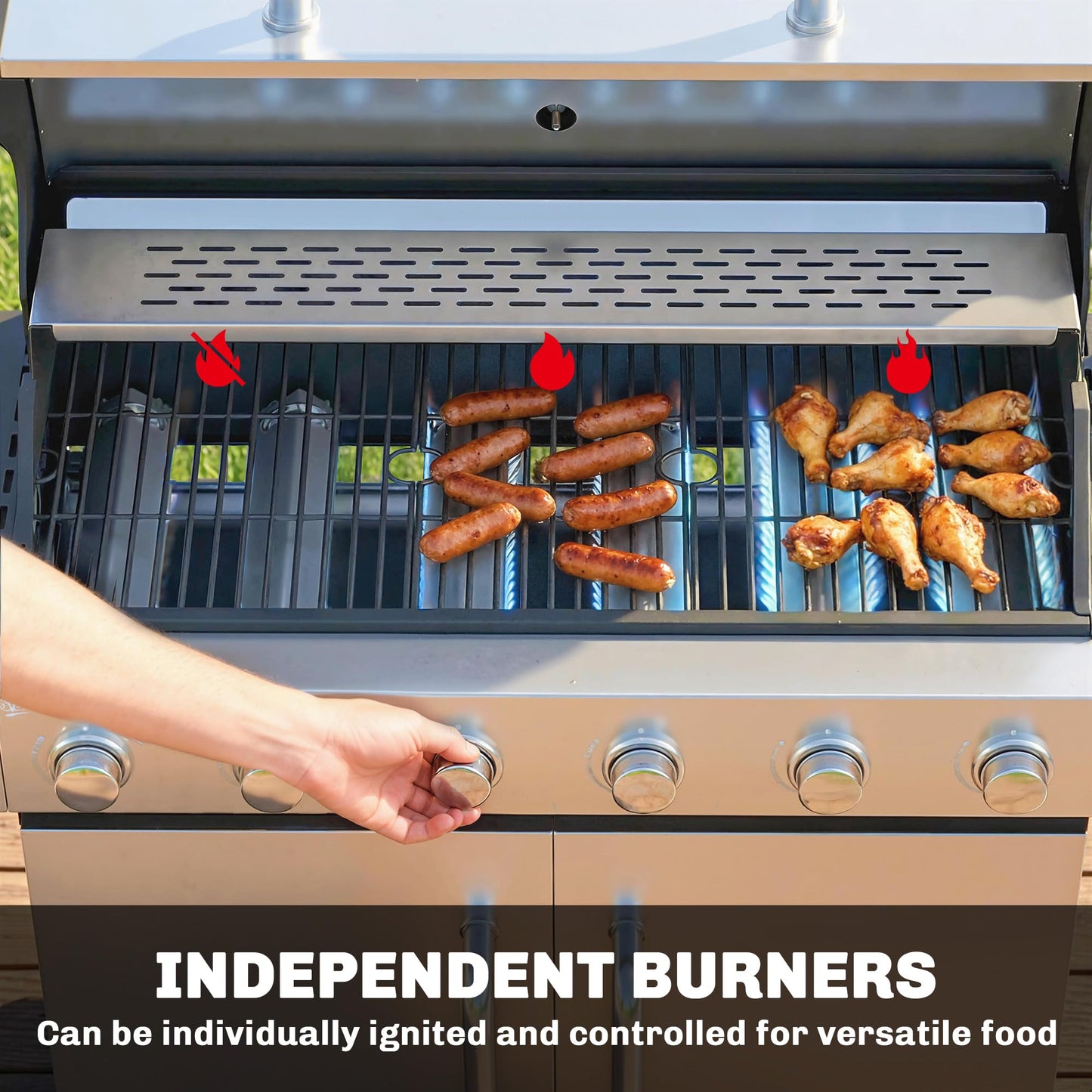Outsunny 6 Burner Propane Gas Grill with Side Burner, 63,000 BTU Stainless Steel Barbecue Grill with Cast Iron Grates, Wheels, Warming Rack, Side Tables, Cabinet for Outdoor Kitchen, Backyard Barbecue