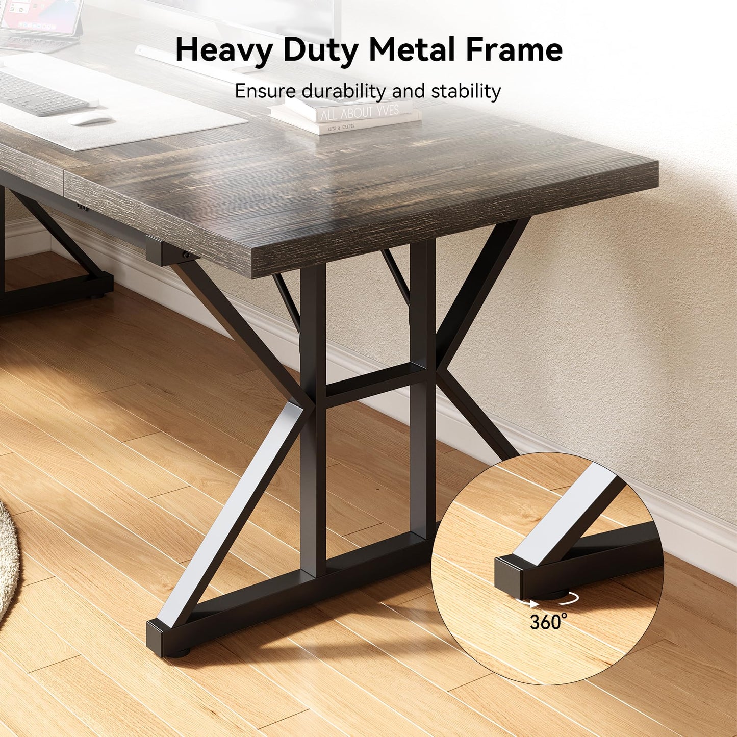 LITTLE TREE 70.8-Inch Large Executive Desk, Extra Long Computer Office Desk Workstation, Modern Simple Style Laptop Table, Sturdy Wooden Writing Workstation for Home Black Oak