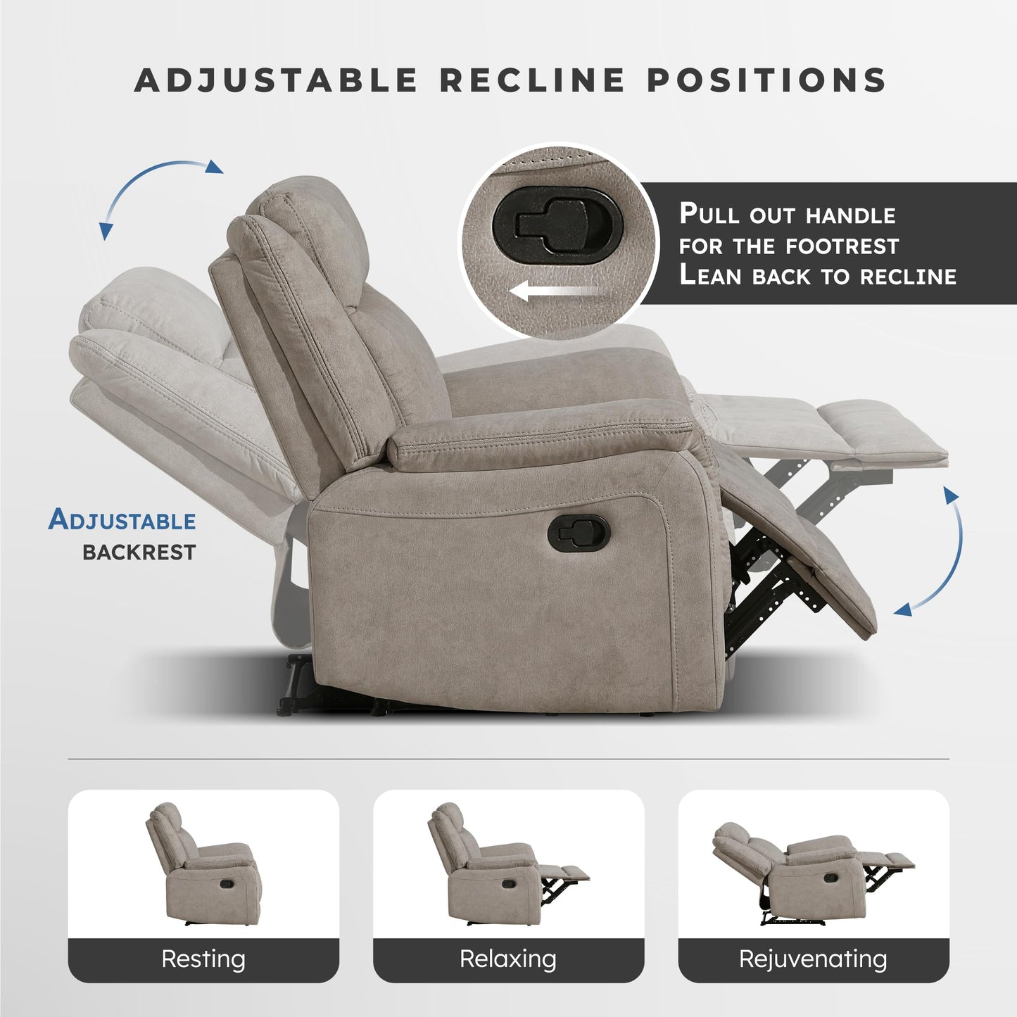Lexicon Manual Recliner Chair, Polished Microfiber Reclining Sofa Chair, Home Theater Seating, Wall Hugger Manual Recliner for Living Room/Office/Apartment, Dove