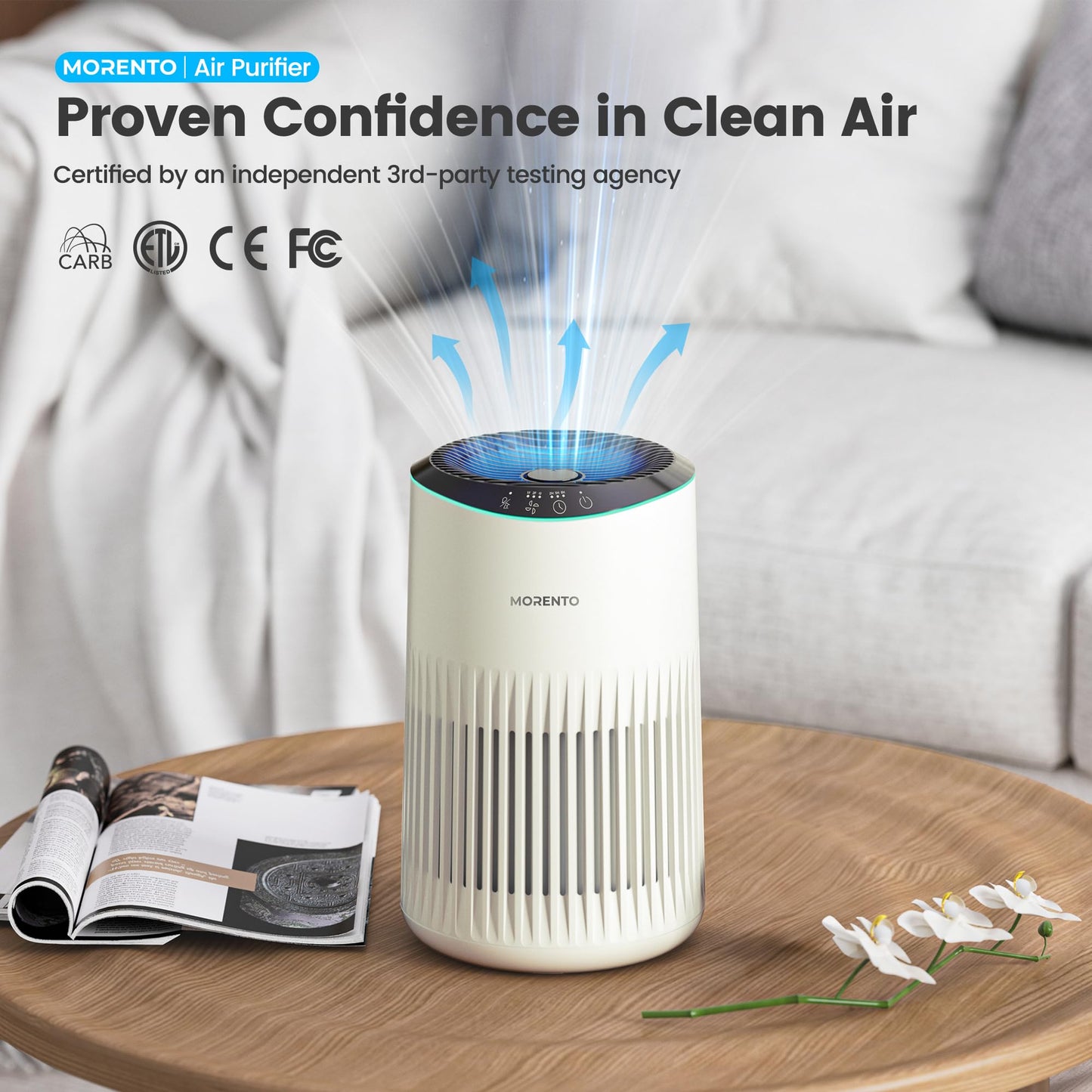 Air Purifiers for Bedroom Home for Smoke Pet Dander Odors, Air Purifier with Sleep Mode Small Air Purifier with Fragrance Sponge for Bedroom Office, Blue Ambient Light, 23dB Quiet, 2 Pack Beige