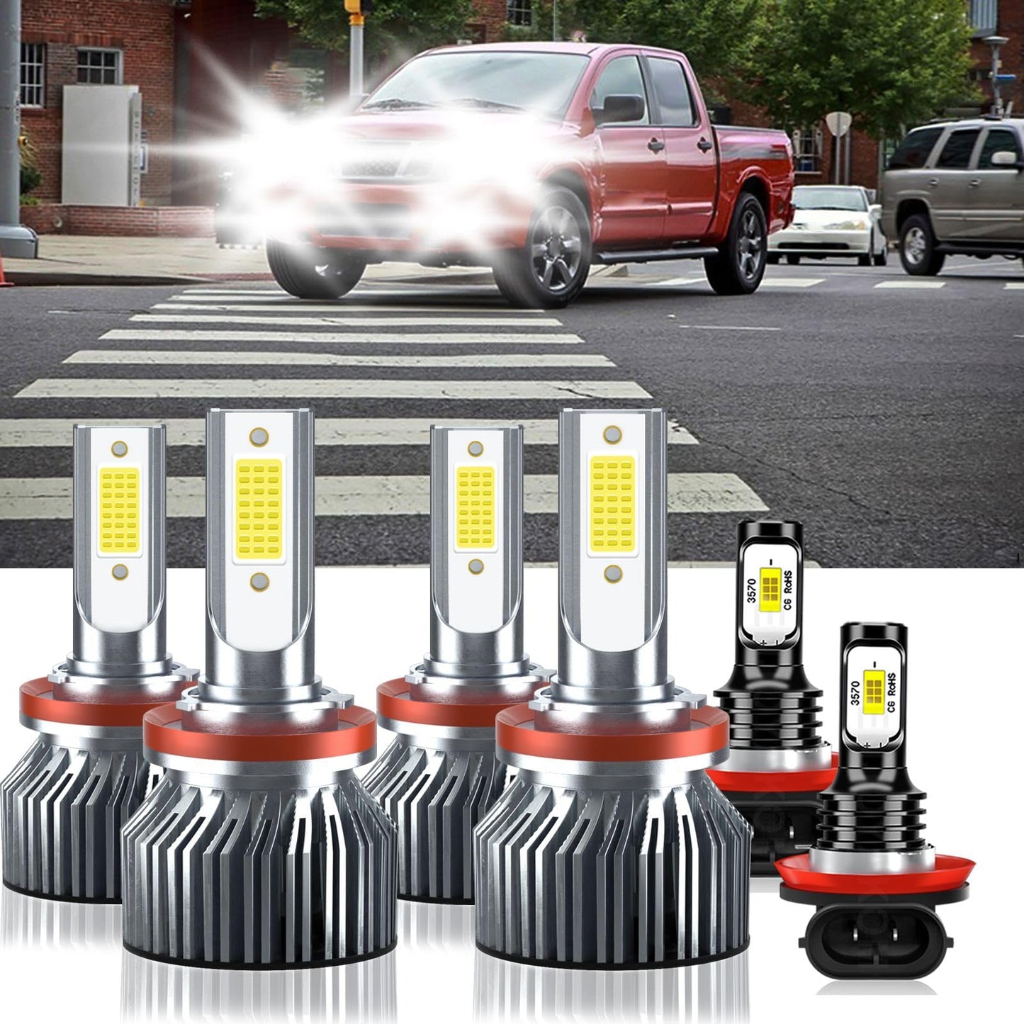 LUXIVORA H11 Bulbs Combo for Nissan Altima 2007-2018, High Beam + Low Beam + Fog Lights, Pack of 6, Aluminum