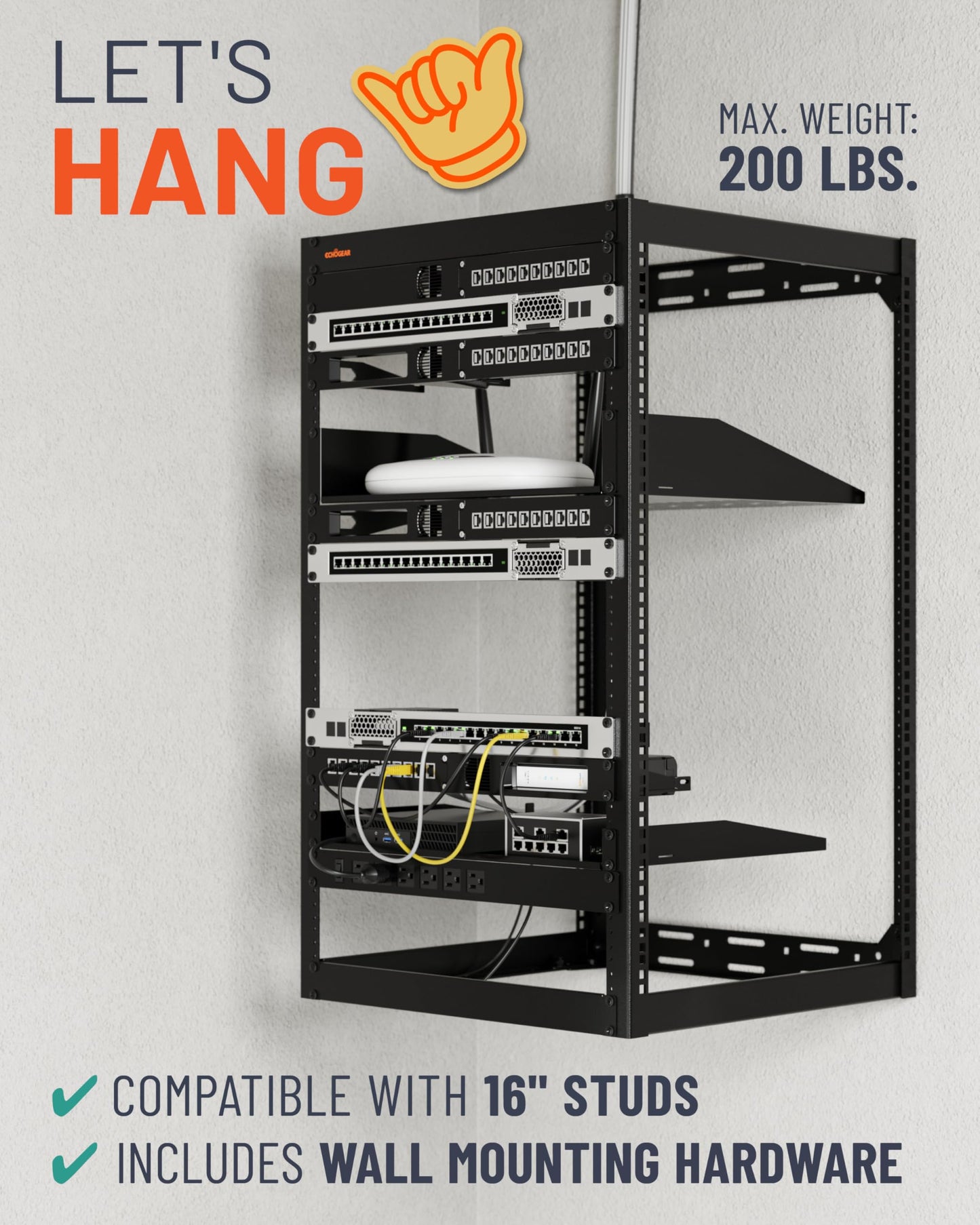 ECHOGEAR 20U Open Frame Rack w/Optimal Air Flow, DIY Assembly, 20.4” Depth