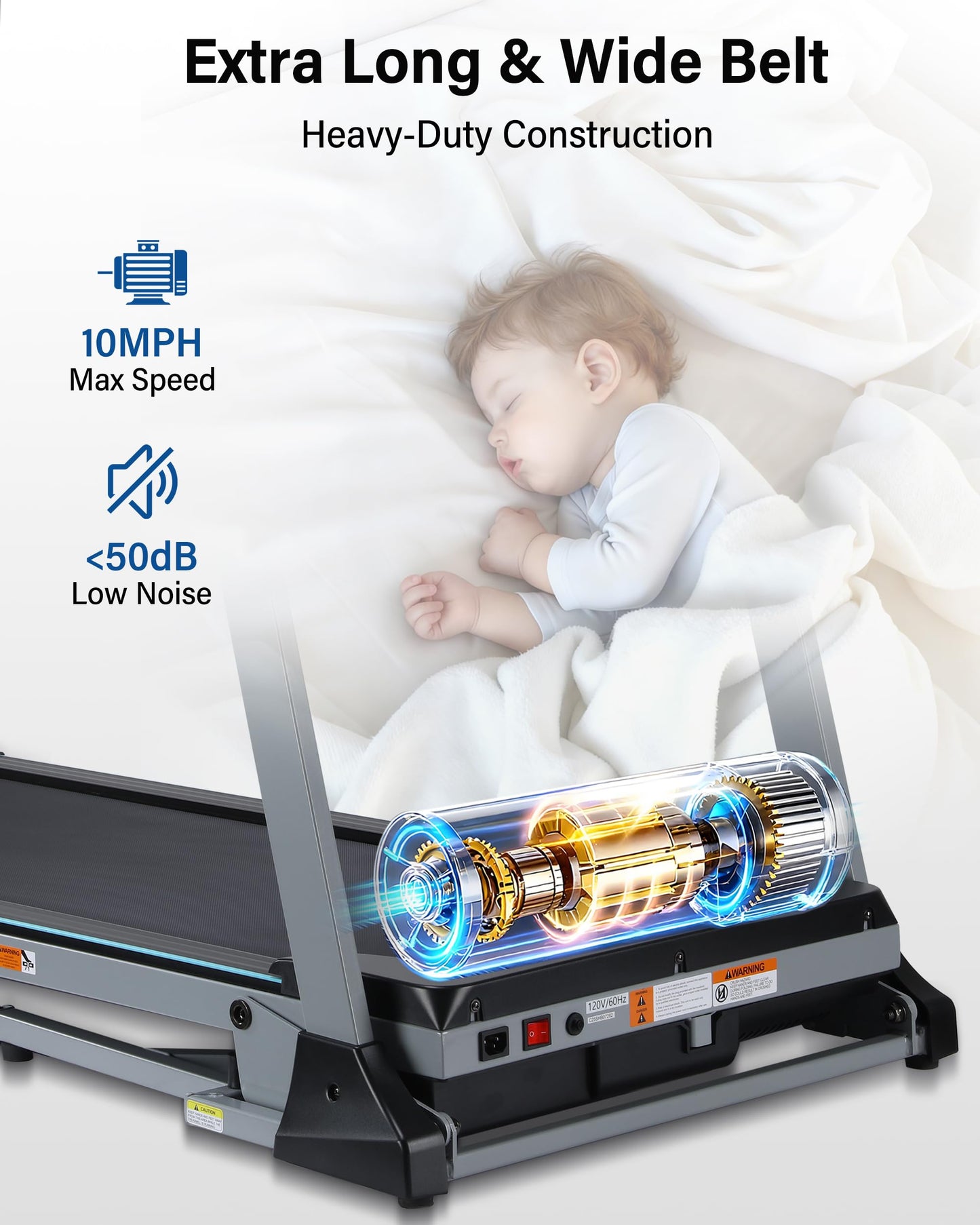 BORGUSI Auto Incline Treadmill for Home - 47.3"x17.5" Long Wide Belt, 3.5 HP, Bluetooth App, 10 MPH, 300 lbs Capacity, 40 Preset Programs