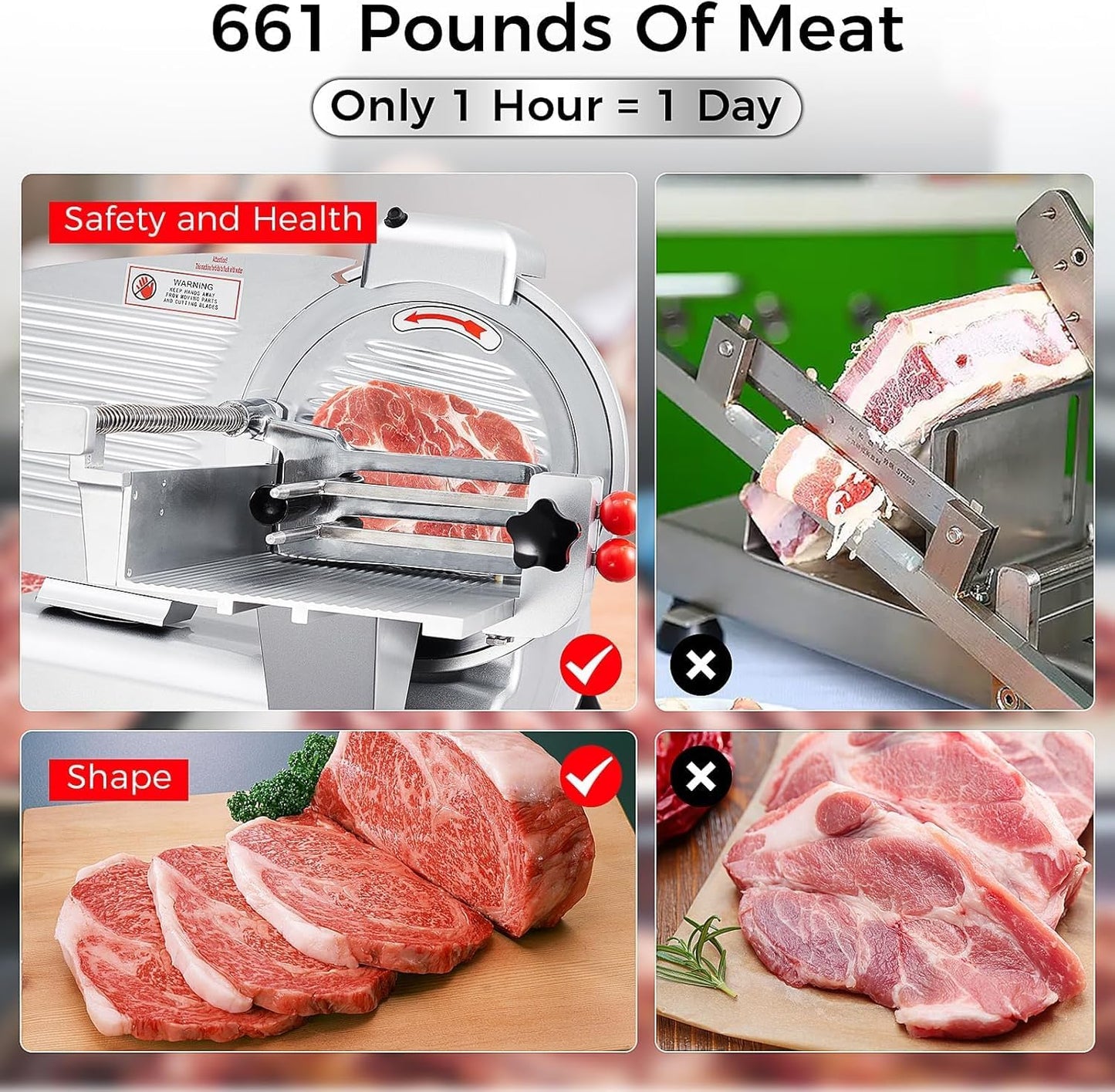 ExploreHorizon 10-inch Electric Meat Slicer, Commercial & Home Food Slicer with 550W Motor, Adjustable 0-17mm Thickness, Stainless Steel Blade, for Meat, Cheese, Bread