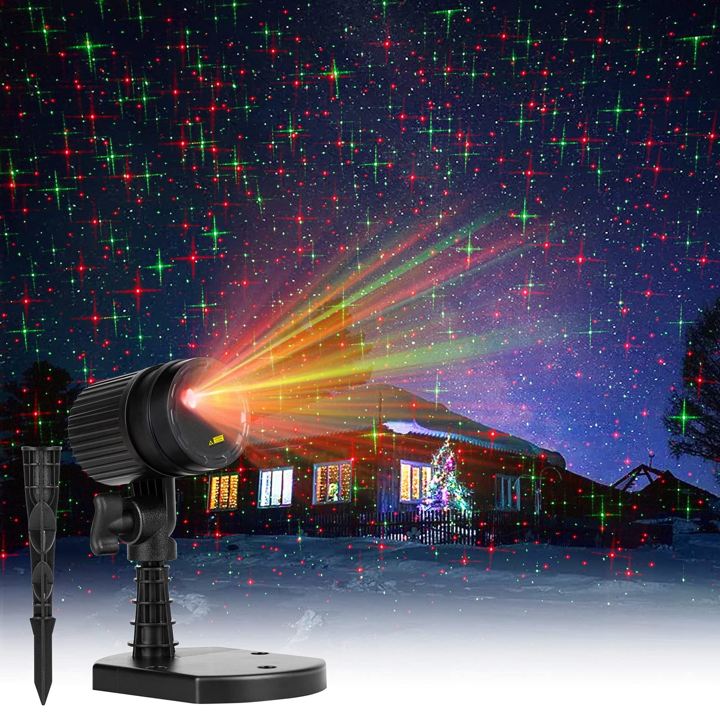 Minetom Christmas Projector Laser Lights, Red and Green, 3 Modes, Waterproof, 1 Pack, Model CXF-B100RG-A, Black