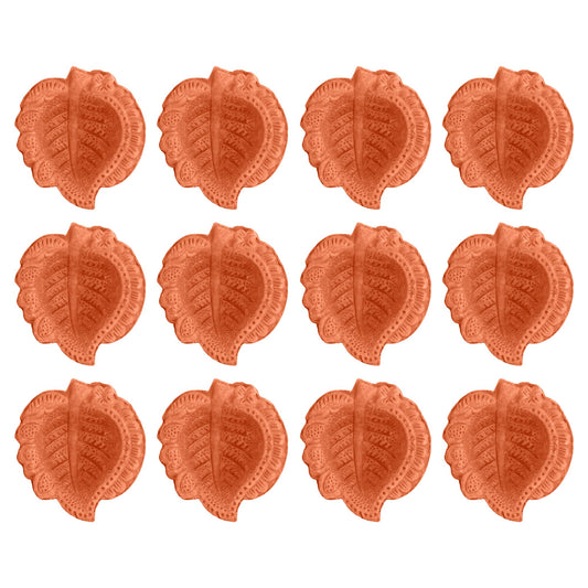 Craftsman 12 Pc Clay Diya Set, Handmade Terracotta Oil Lamps, Design 2, Brown, Model DIYA113 for Diwali Festive Decor