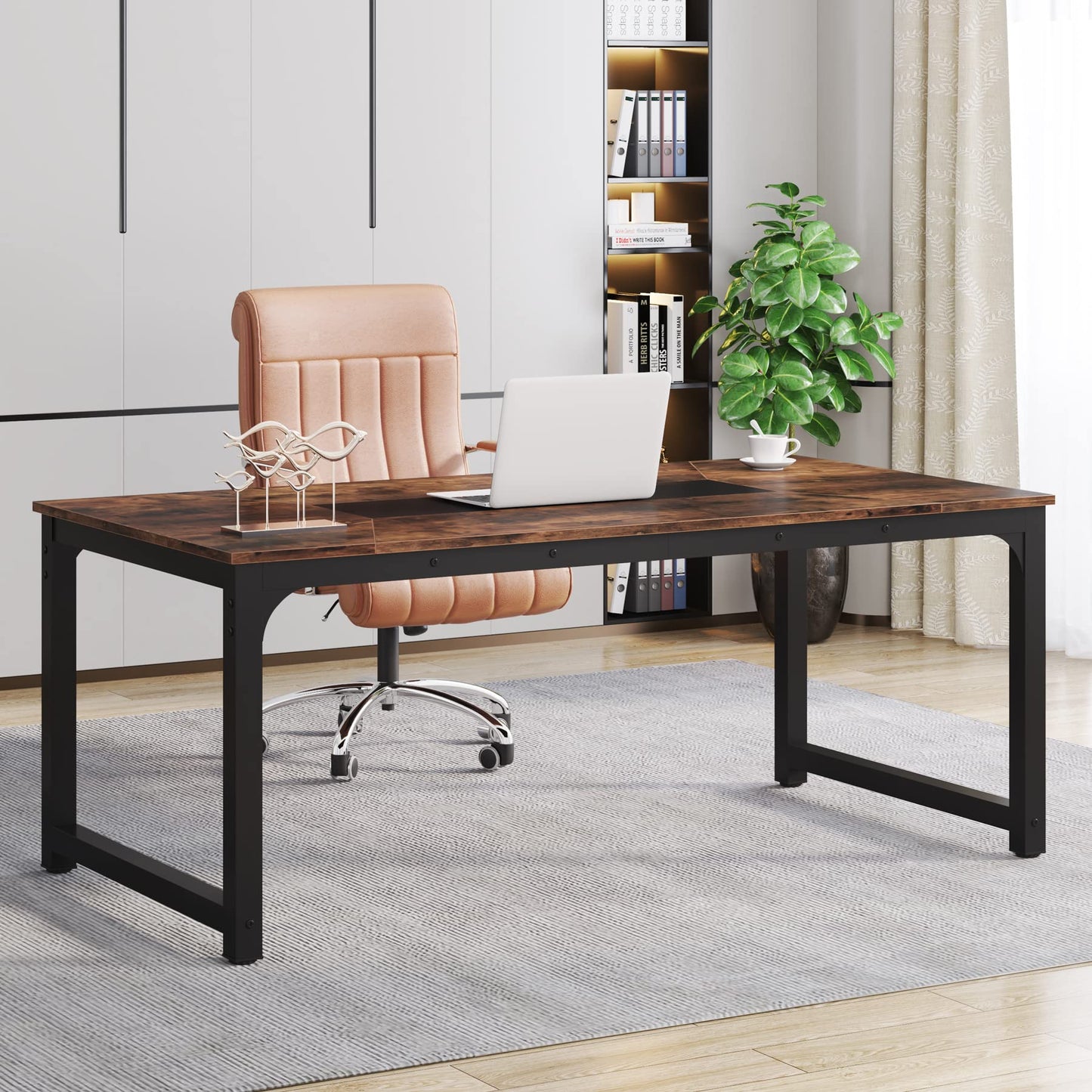 Tribesigns Modern Computer Desk, 70.8 x 35.4 inch Large Executive Office Desk Computer Table Study Writing Desk Workstation for Home Office,Rustic/Black