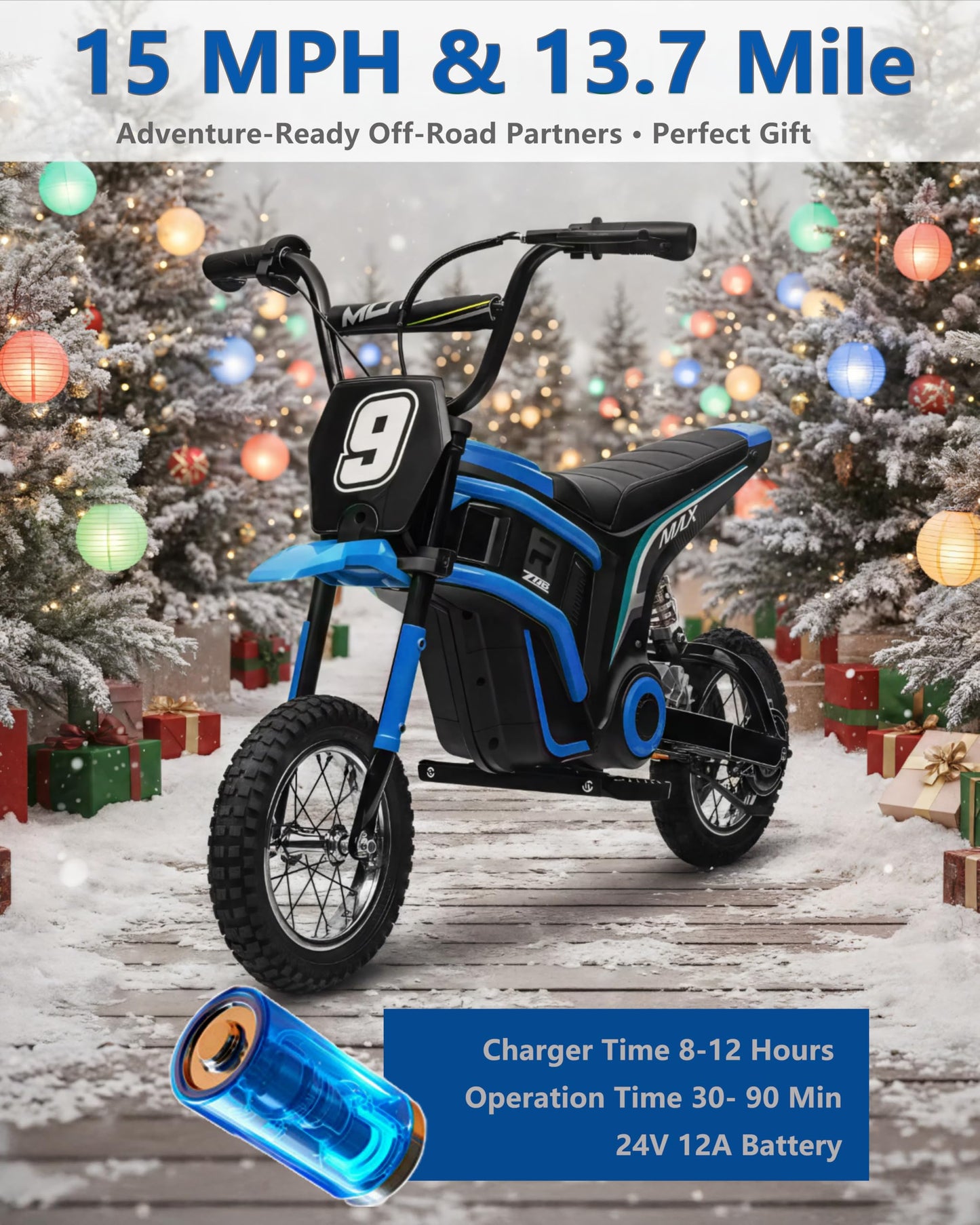 Garvee Kids Ride On Electric Dirt Bike,Kids All Terrain Electric Motorcycle,24V 350W Ride On Toy for Toddlers, Up to 14.5 MPH,Load 135 Lbs,Shock Absorption