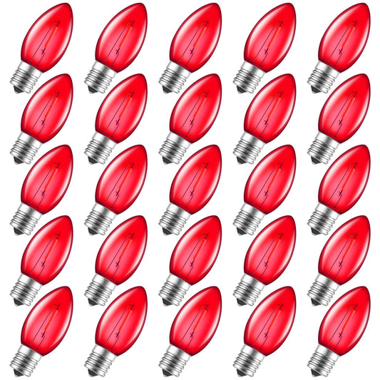 Minetom C9 LED Christmas Light Bulbs, Shatterproof Plastic, 25 Pack, Red