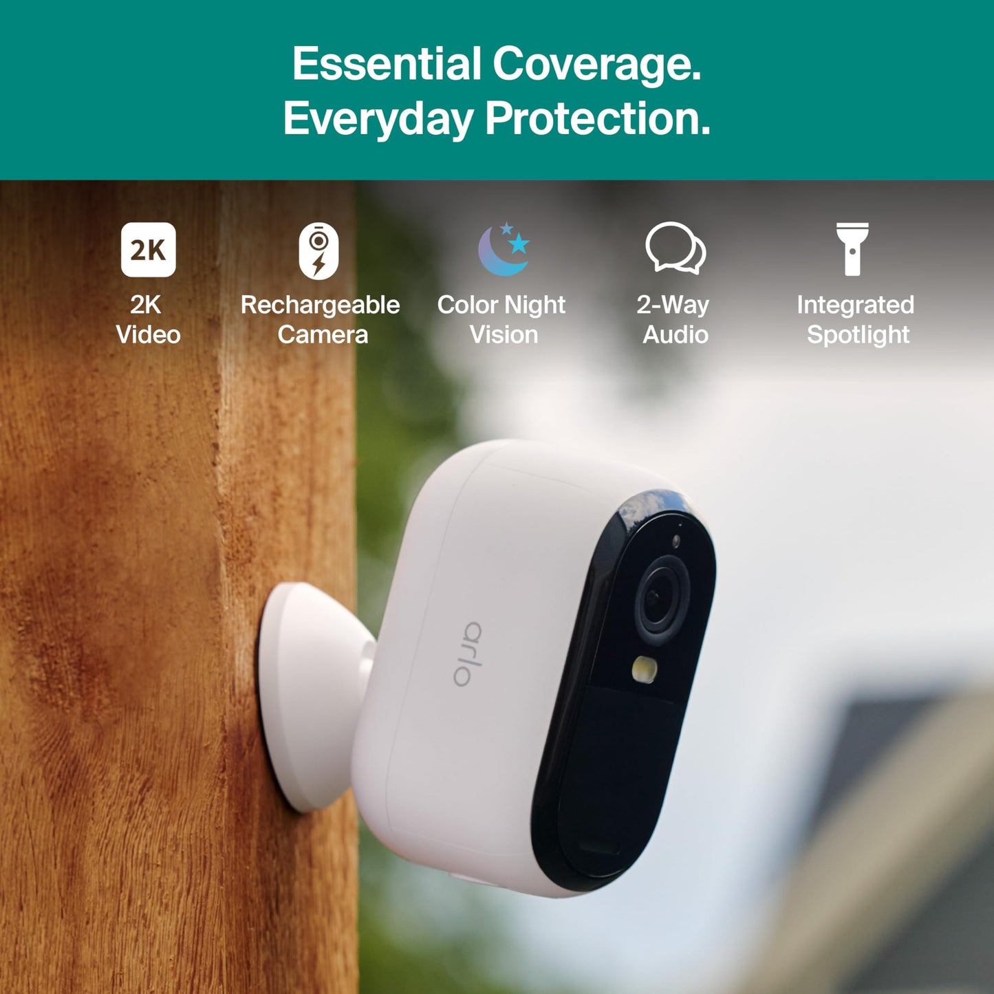 Arlo Essential Security Camera 2K (3rd Gen, 2025 Release) 5 Cam + 6 Months of Secure Plus Plan - Wireless Outdoor Camera, Battery Power, Person Recognition, Package Detection, Animated Preview, White