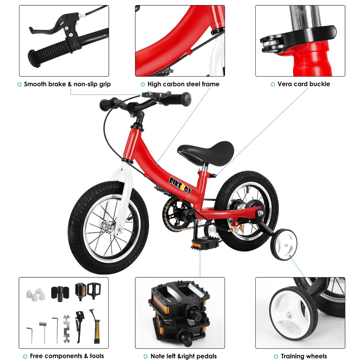 Balance Bike 3 in 1,The Dual Use of a Kids Balance Bike and Toddler Bike, for 2 3 4 5 6 7 Years Old -12 14 16 Inches with Training Theory, Brake, Pedal