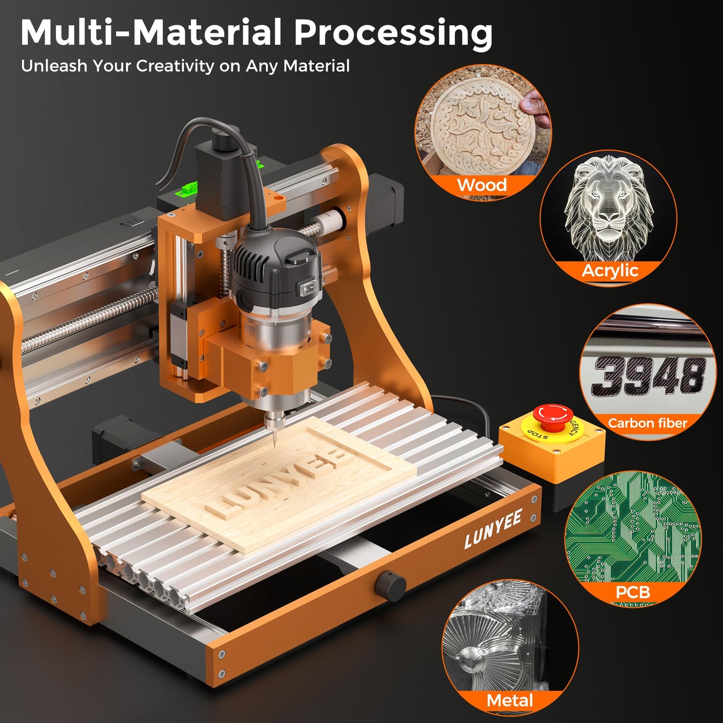 LUNYEE 3020 Nova CNC Router Machine, All-Metal XYZ Axis Linear Guides and Ball screw with 800W Trimmer Router, Suitable for Cutting Aluminum, Brass, Wood, Acrylic, MDF, and Plastics