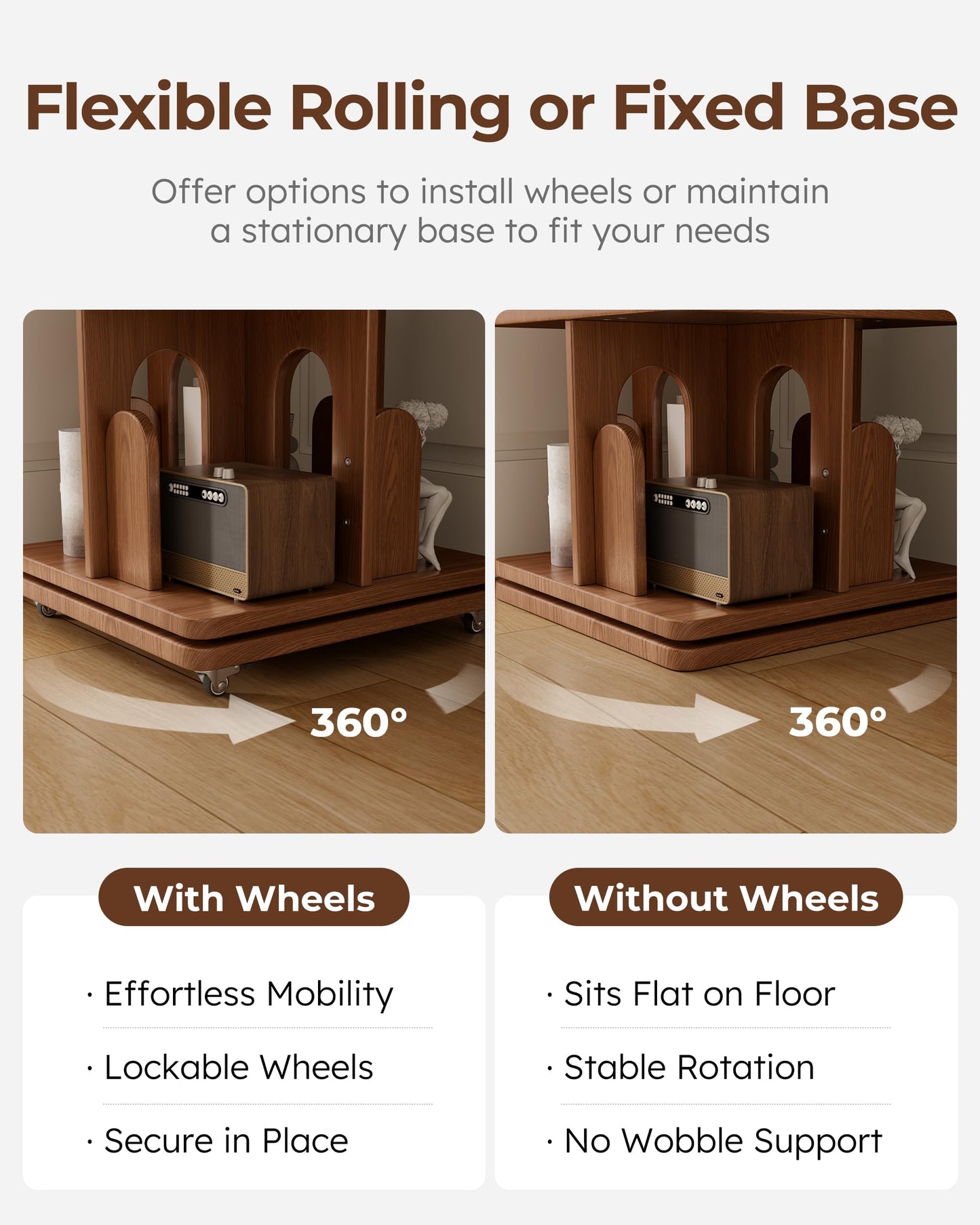 DONGMUWUJEE Solid Wood Rotating Bookshelf Tower with Book Ends, 6 Tier Corner Book Shelf with Wheels, Spinning Bookshelf Kids, Revolving Bookcase Shelf, Tall Narrow Book Case for Small Spaces, Walnut