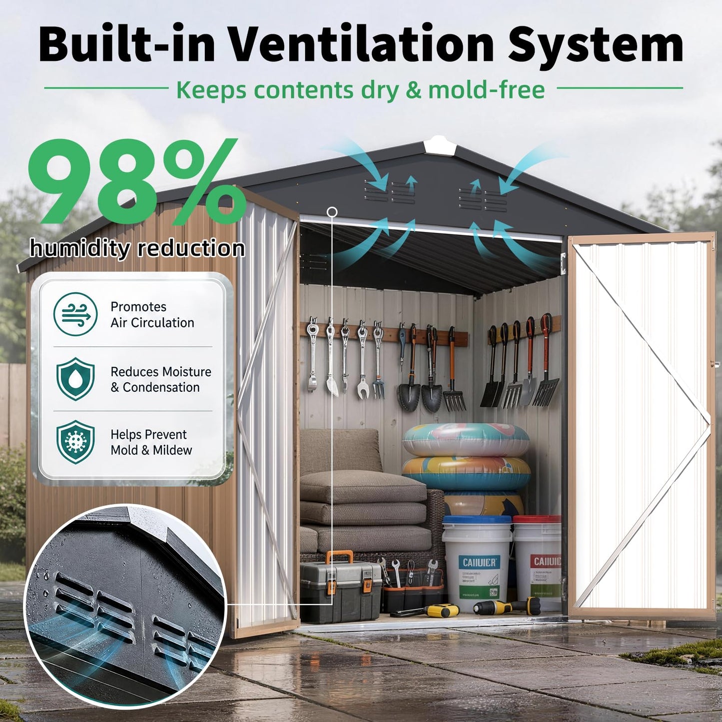 AECOJOY 6' x 8' Outdoor Metal Storage Shed, Heavy Duty Garden Tool Shed with Lockable Double Hinged Door, Small Lawn Mower & Bike Storage Shed for Backyard, Patio - Gray